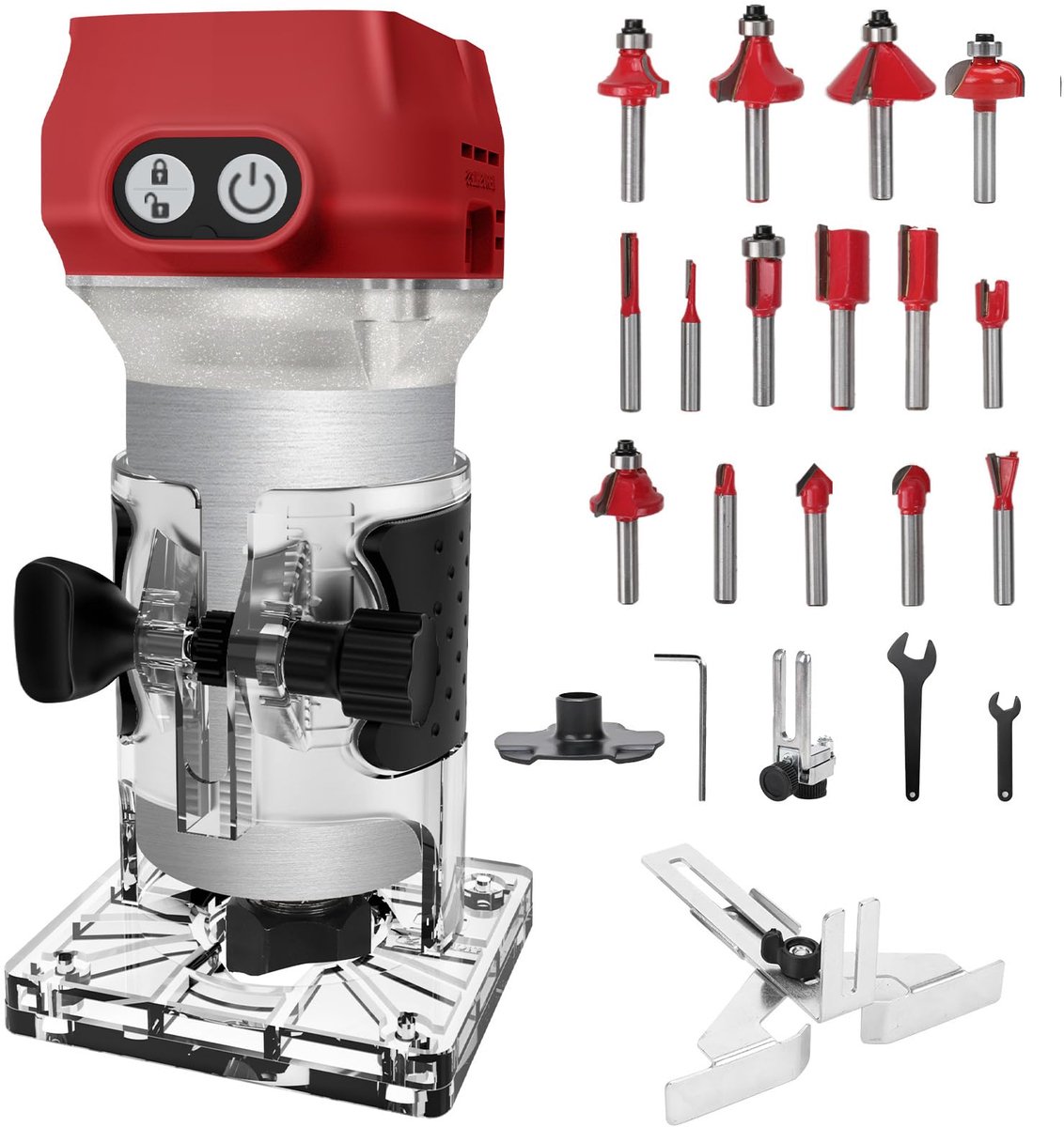 SnelShoppen - Accu Randfrees Draadloos voor Houtbewerking - Milwaukee M18 Compatibel - Handfrees met 15 Freesjes - Draagbare Bovenfrees voor Tuin, Keu
