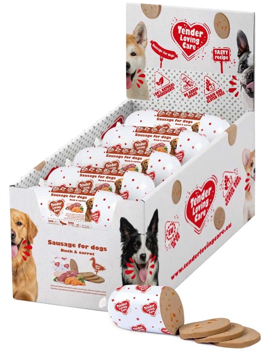 Duvo Honden worsten Eend Vers vlees natvoer Houdbare worsten hondenvoer - 15x 200gram
