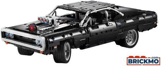 Zwarte Lego Charger met V8 motor en rollbar.