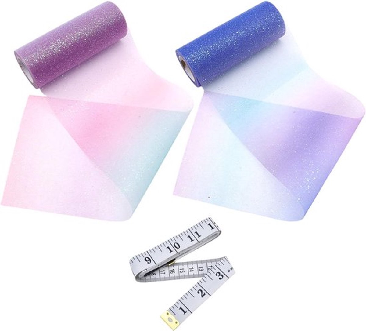 Netgaren 2 Rollen - Tafeldecoratie - Kunsthandwerk - Polyester - Kleurverloop - Zachte Liniaal 1,5m - Decoratietouw