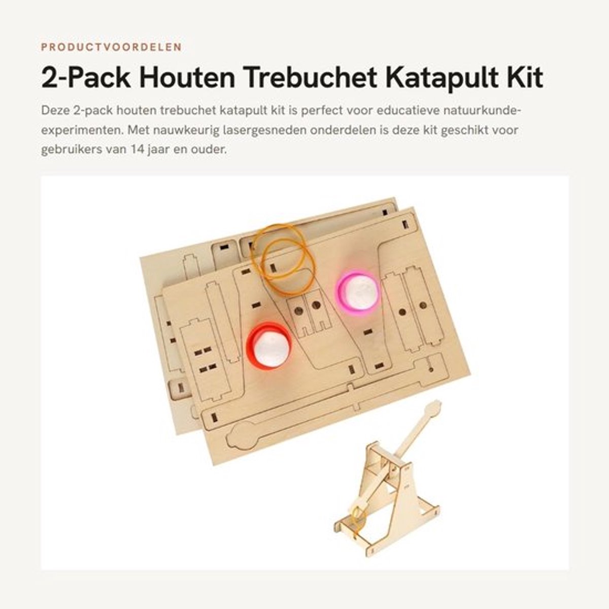 Katapult Houten - 2-Pack met Verstelbaar Afvuurmechanisme - Educatief Bouwproject - Nauwkeurig Lasergesneden Onderdelen - Herbruikbare Componenten - Milieuvriendelijke Verpakking - Trebuchet
