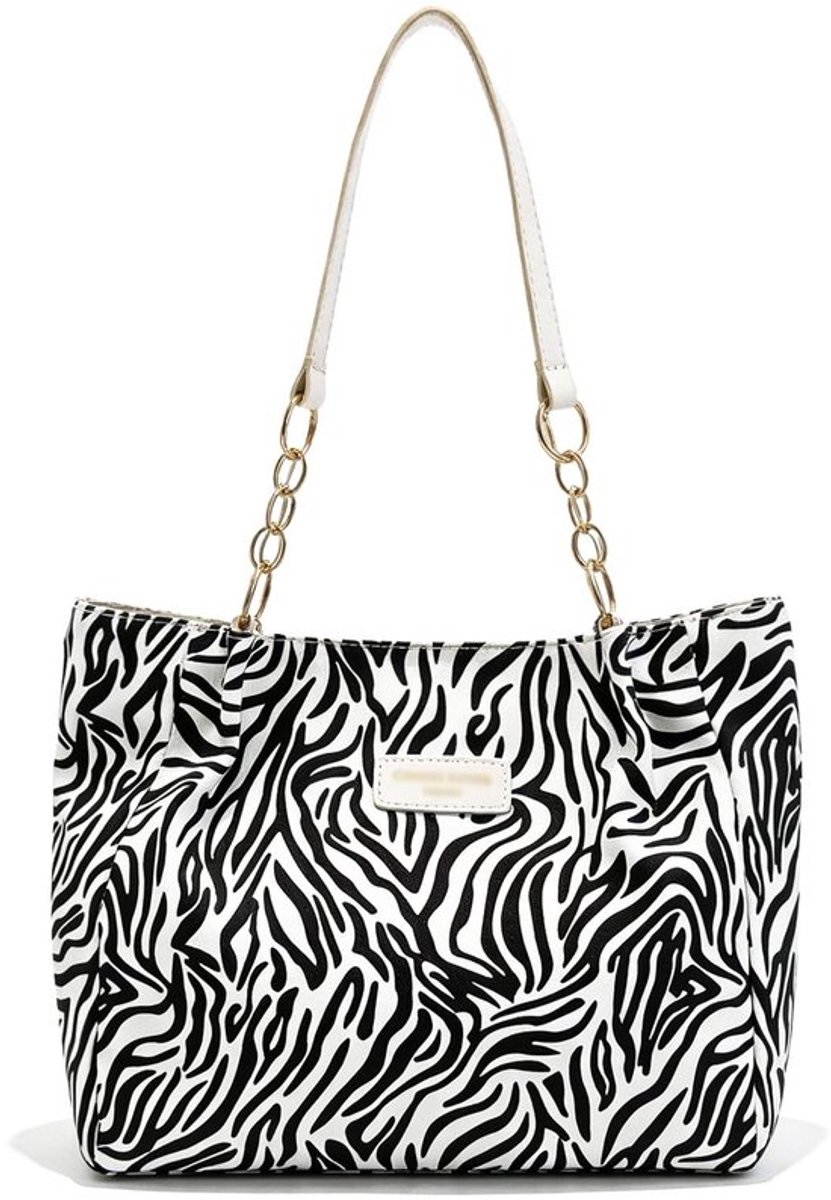Boodschappentas modieuze zebraprint - Dames tas - Draagtas met ritssluiting - Canvas materiaal - Afmetingen 30x24x9,5 cm - Perfect voor dagelijks gebruik