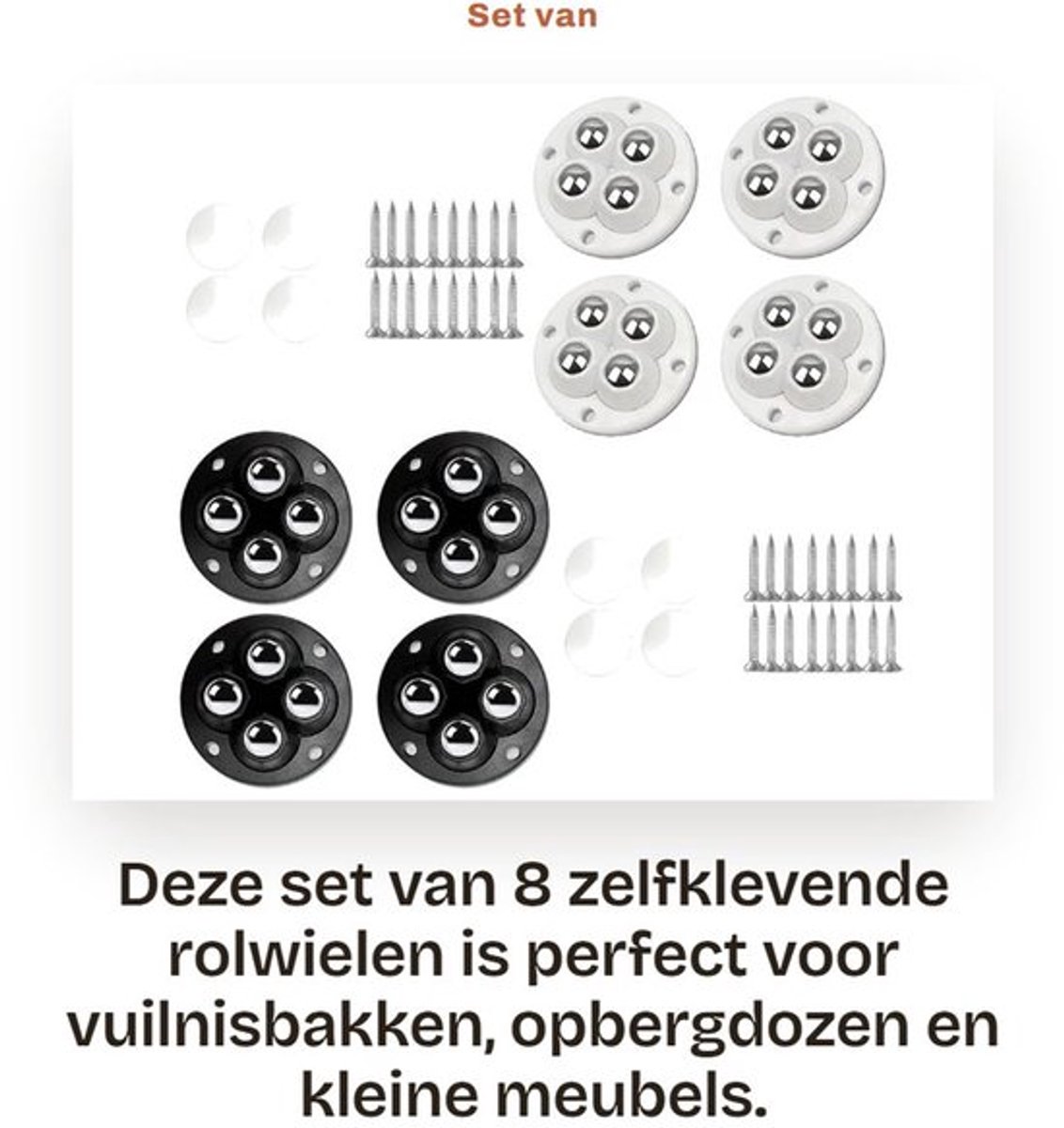 Rolwiel 8 Stuks - Zelfklevend - Meubelwielen - Kleine Wielen - Vuilnisbakken - Opbergdozen - Ultradun Design
