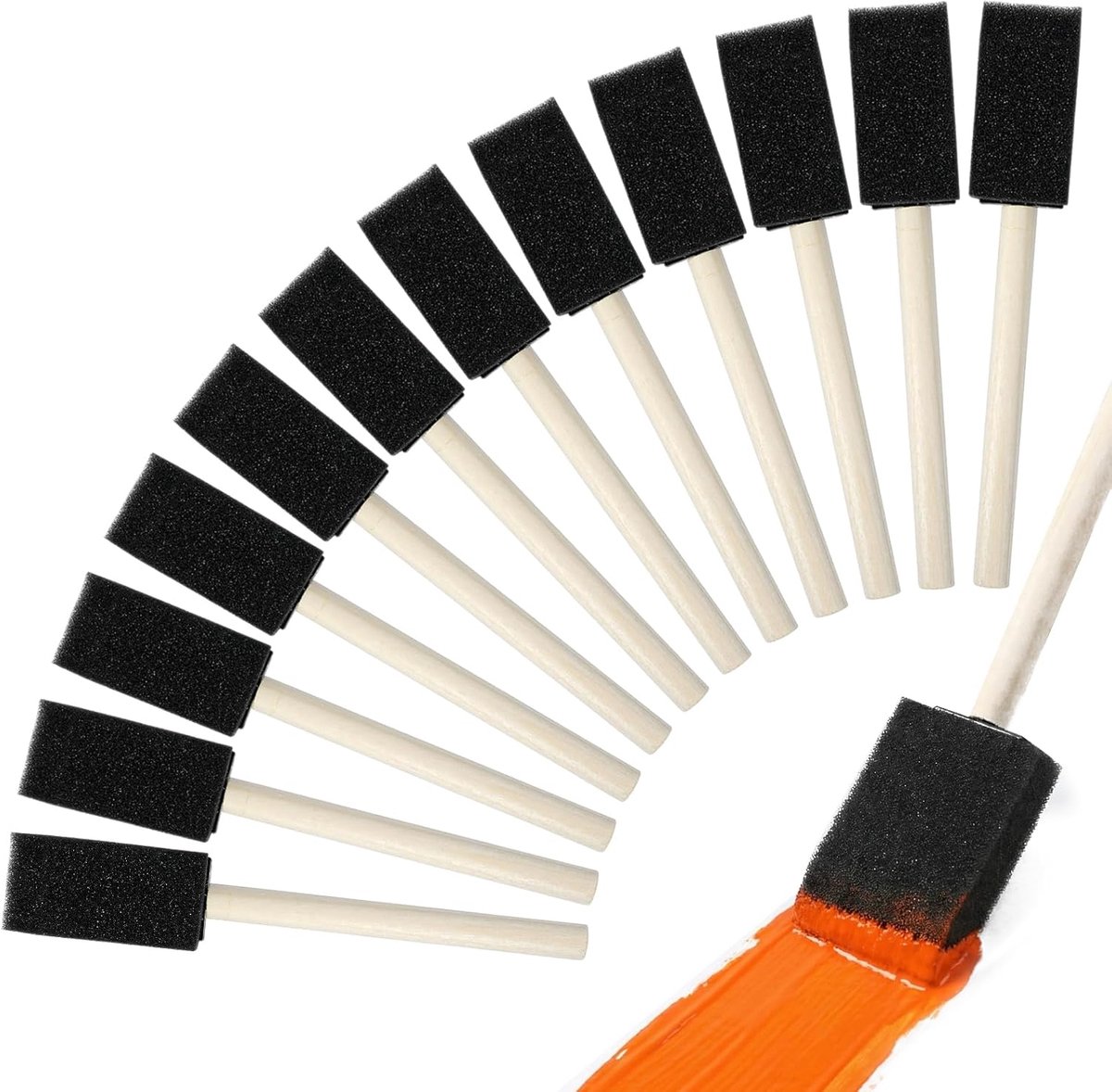 SnelShoppen - 12 Stuks Larrel Schuimkwasten, 2,5 cm Diameter, Houten Handvat, Verfsponskwast voor Schilderen, Beitsen en Knutselen, Ideaal voor Groeps