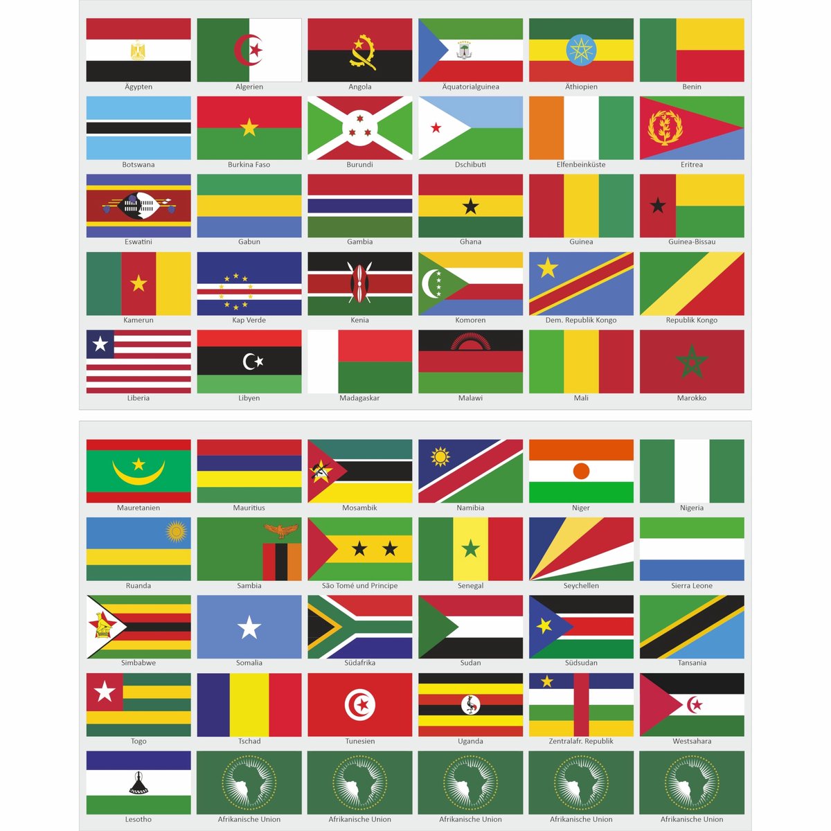 60 Landenvlaggen Stickers Afrika - Waterdichte en UV-Bestendige Vlaggen (5x3 cm)