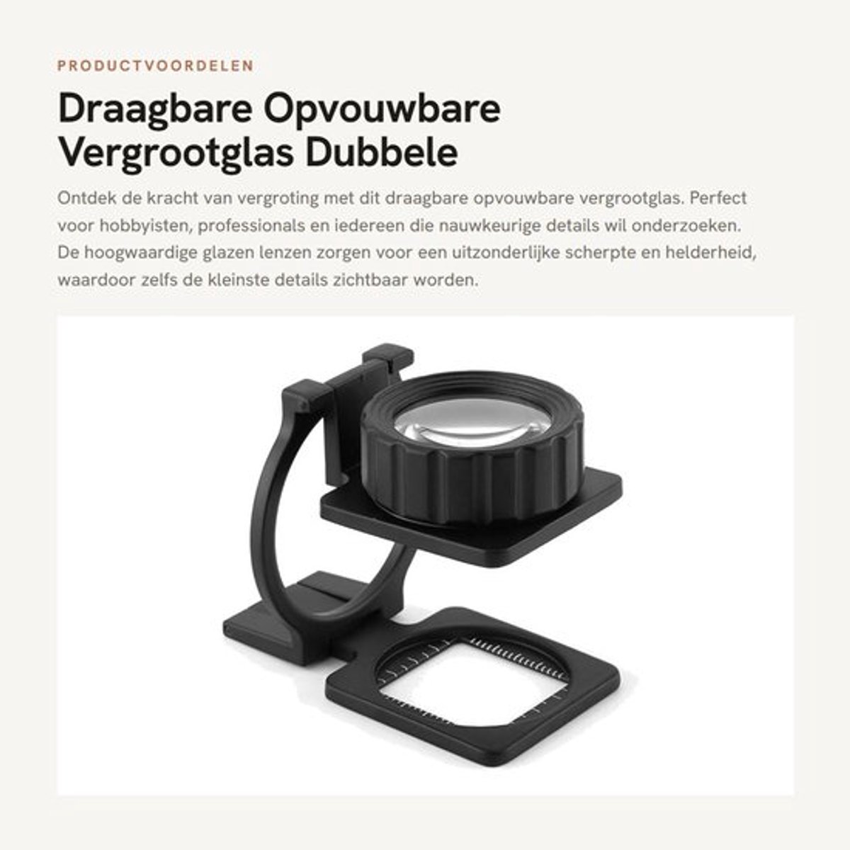 Vergrootglas 15x - Opvouwbaar - Draagbaar - Metalen Omhulsel - Lens van Optisch Glas - Inclusief Schaal voor Metingen - Loupe