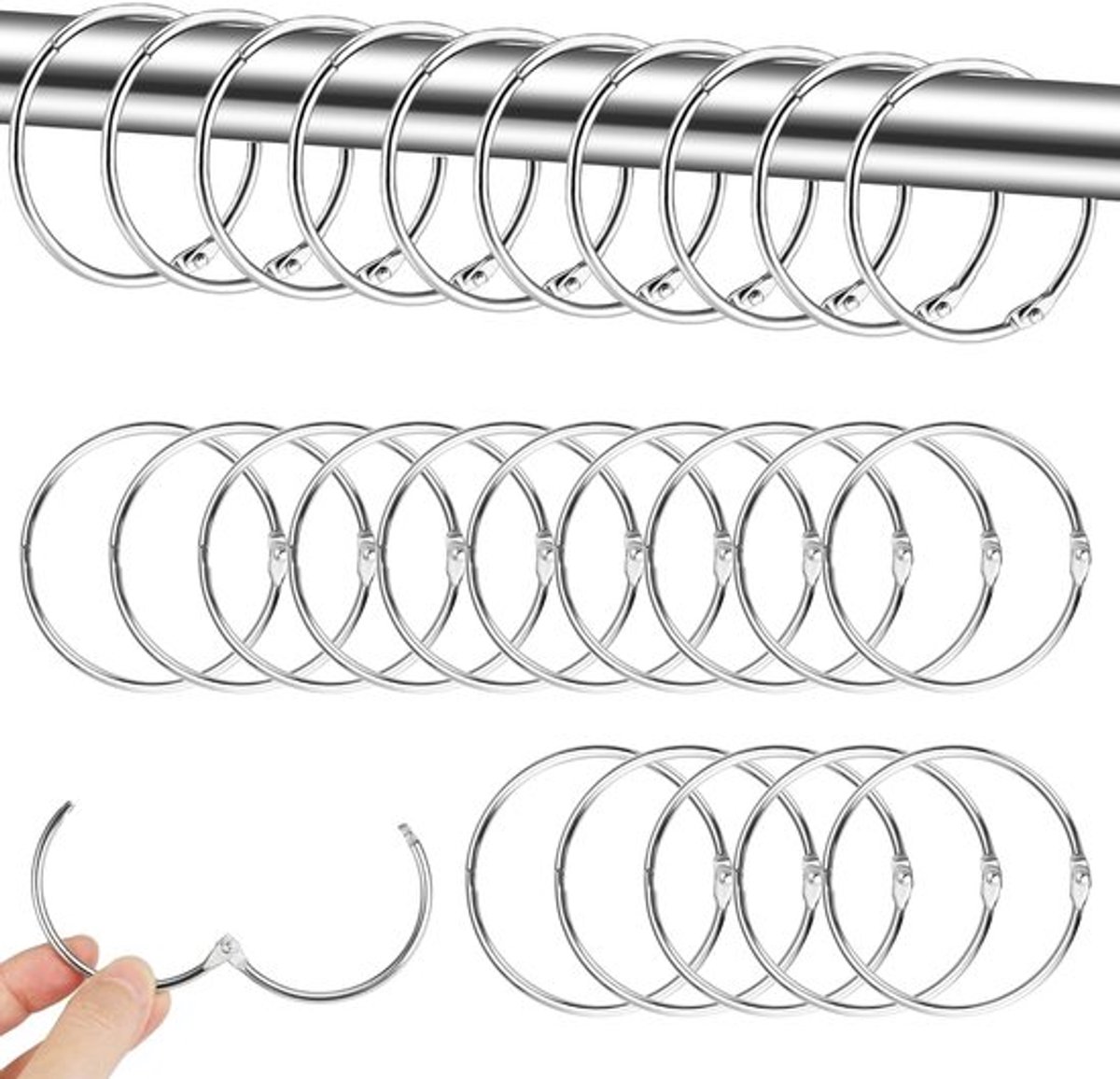 Gordijnringen 40 Stuks - Douchegordijnringen - Ringen voor Douchestang - Ringen voor Gordijnroede - Binnendiameter 50 mm - Metalen Ringen