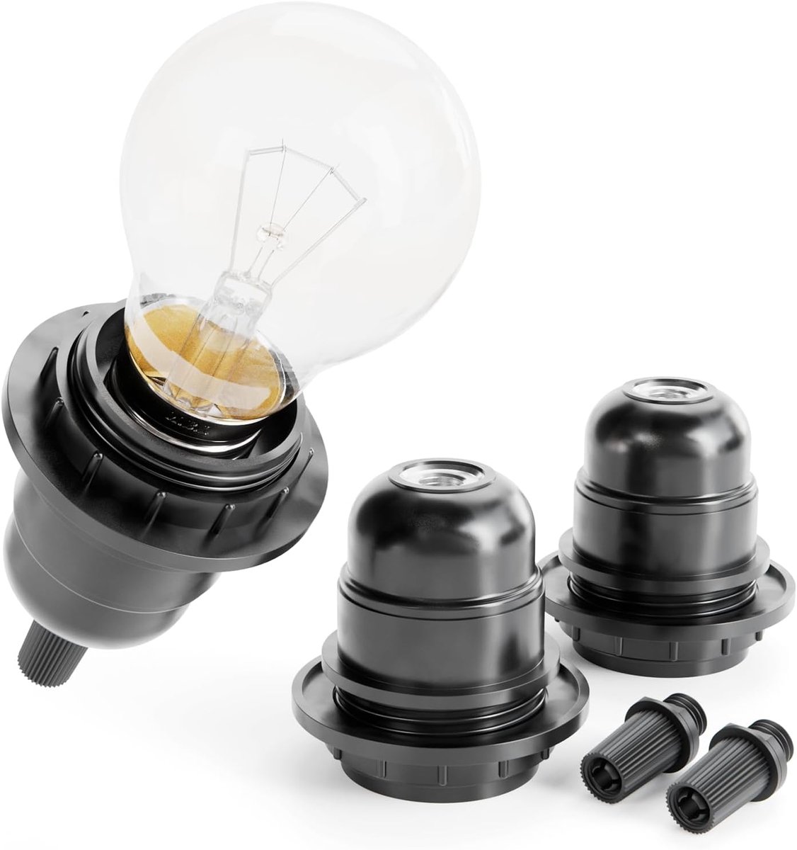 SnelShoppen - 3x E27 Fitting Zwart - Lampenhouder E27 met Parasolring & Draad - Lampfitting 250V 60W van Kunststof - Geschikt voor Tafellampen, Vloerl