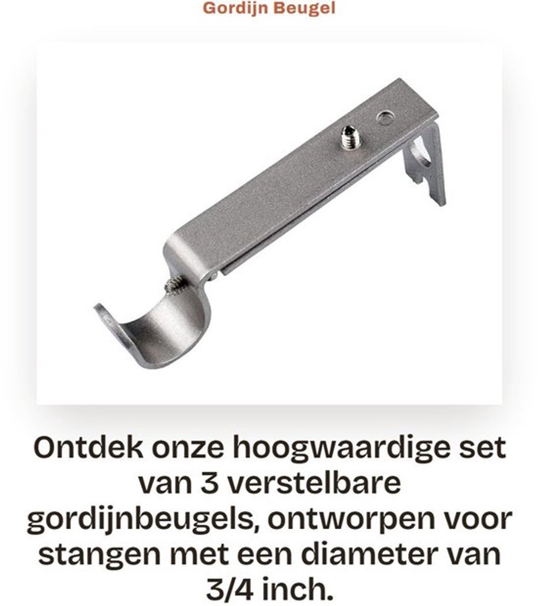 Gordijnbeugel Verstelbaar - Gordijnsteun - Gordijnbeugel Set van 3 - Staal - Eenvoudige installatie - Voor 3/4" staaf