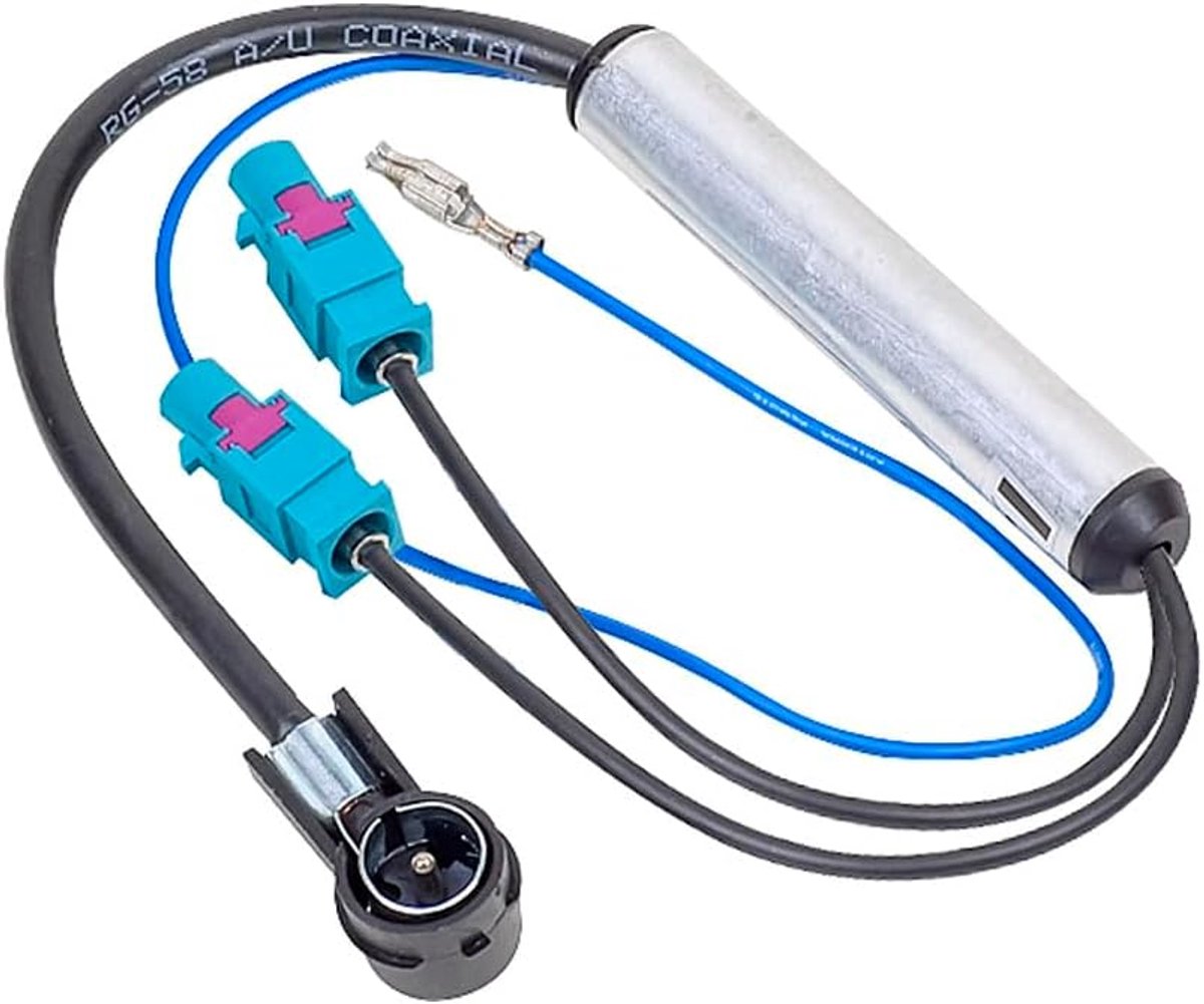 SnelShoppen - Audioproject A208 Car Radio Antenne Adapter 2x FAKRA naar DIN - Phantom Voedingsadapter voor VW Audi Skoda Opel Mercedes Seat - Actieve
