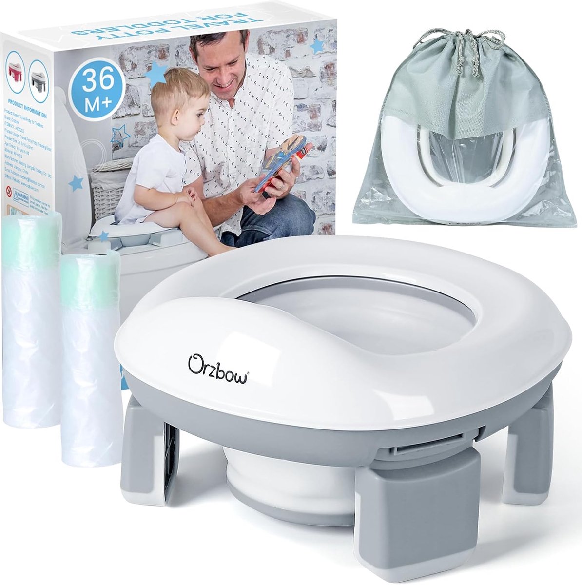 SnelShoppen - Kinderen Toiletpotty, Draagbare Opvouwbare Reis Potty met 4 Stevige Poten, 40 Stuks Afvalzakken, Afneembare Training Potty met Spatbesch