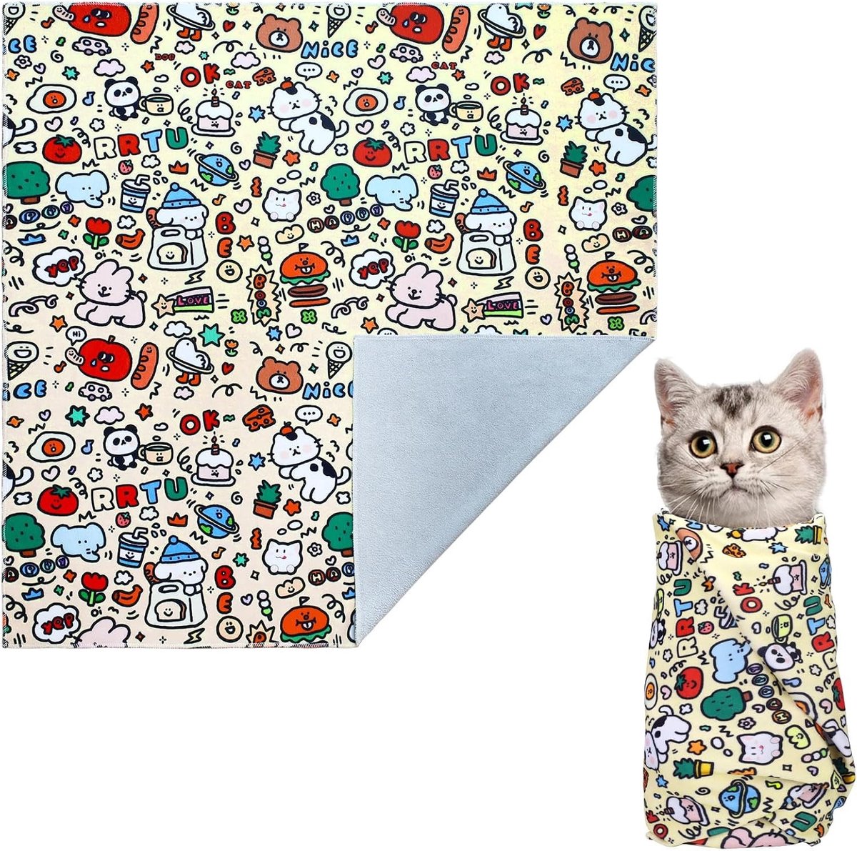 Groot Patchwork Kat Verzorgingsdoek 70 x 70 cm, Verstelbare Katzorg Tas voor Nagelknippen en Verzorging, Geschikt tot 20 kg