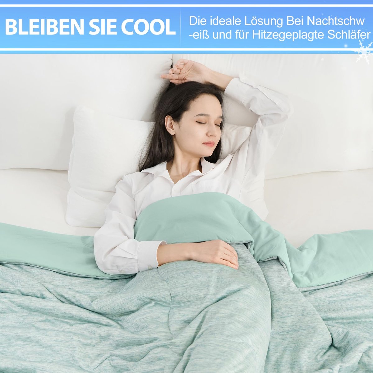 SnelShoppen - Arc-Chill Q-Max Zomerdeken, koeldeken voor warme slapers, lichtgewicht ademend materiaal, 228 x 228 cm, groen, ideaal voor camping en th