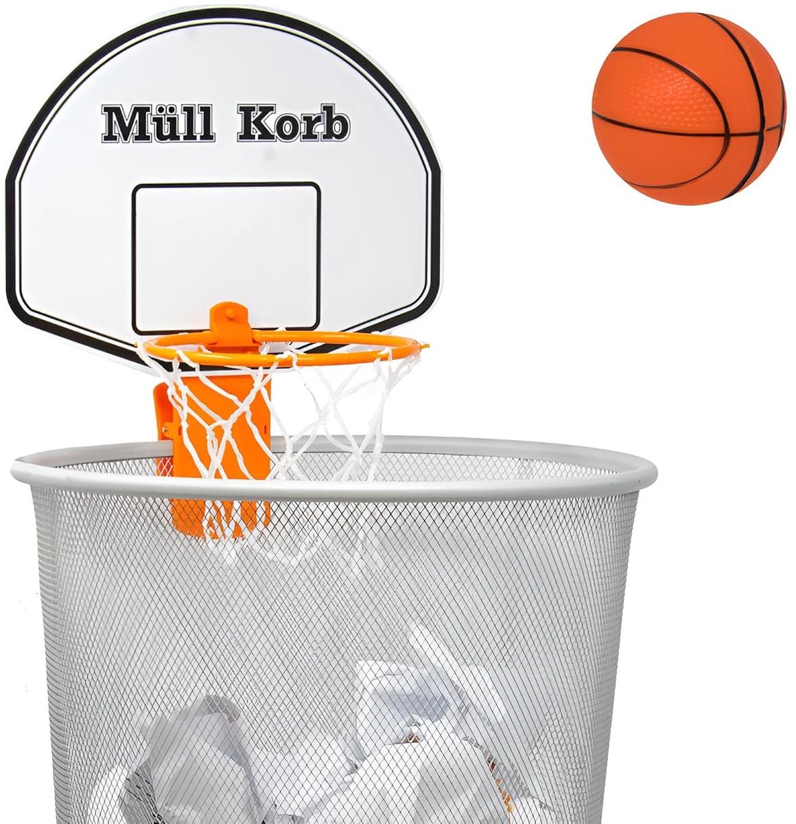 SnelShoppen - Mini basketbal hoepel voor prullenbak/papiermand met kleine bal - Leuk voor kantoor, kamer, kinderen, sport, speelgoed, 20 cm, kleur: zw