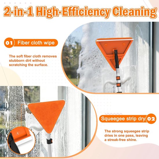 Stofdoek Set - Telescopische Paal - Hoge Plafonds Reinigen - Veelzijdige Reinigingskoppen - Tot 6 Meter - Oranje — afbeelding 3