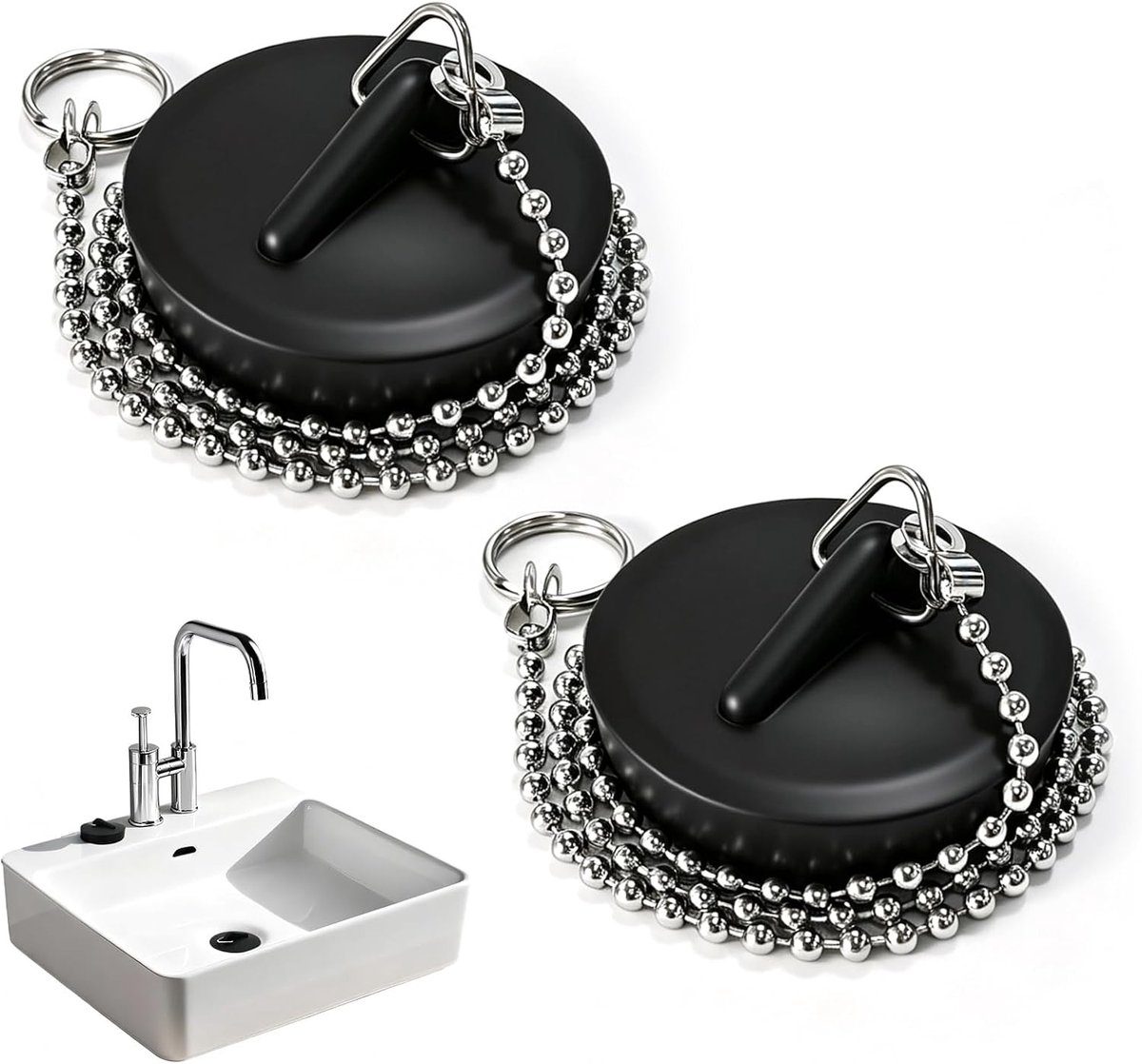 Afvoerstoppen set van 2, universele badkuip- en gootsteenstop, roestvrijstaal, Ø 45/40 mm, waterdichte afdichting, duurzame keukengootsteenaccessoires