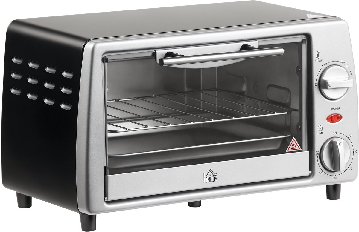 NAVOBIZ Mini-oven - Compacte oven - Tafel oven - Bakoven - 10 liter - Instelbare temperatuur - Timer - Twee bakhoogtes - Zwart