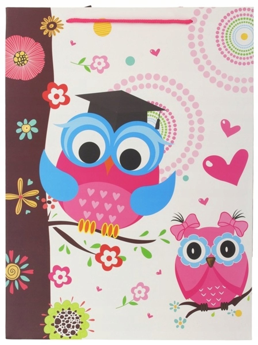 Decoratieve Papieren Cadeautas Uil Motief 29x20x40 cm