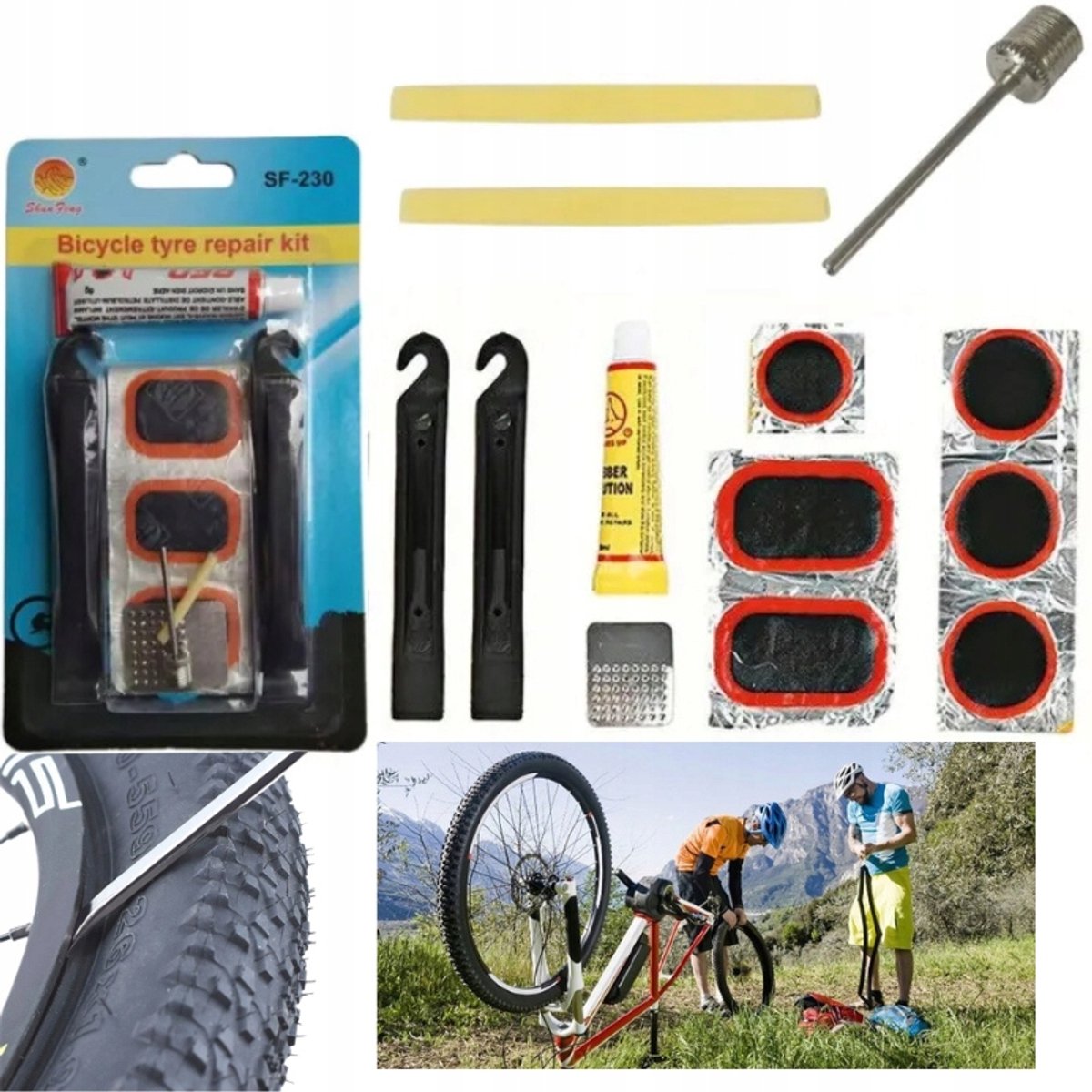 Fietsband Reparatie Set met Bandenlichters en Lijm