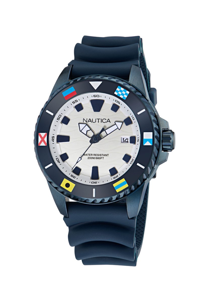 Nautica Nct Sea Dive Quartz Analoog Horloge Blauw Kast: 100% Roestvrij Staal | Armband: 100% Siliconen 47 mm NAPSDS602