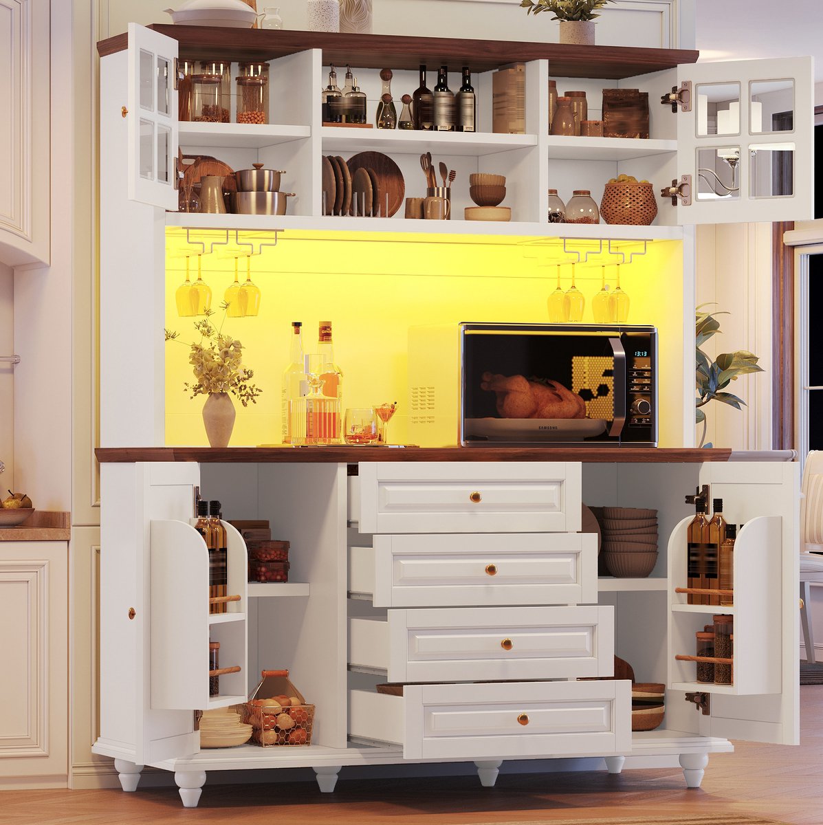 COVREO Highboard keukenkast 140x40x179,5 cm wit MDF, met RGB-LED en lades