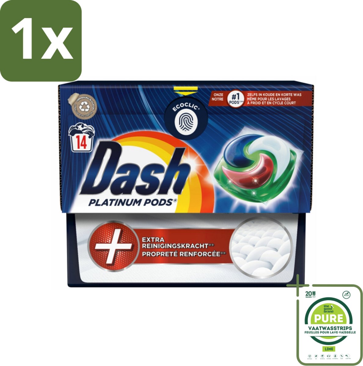1 x Dash Platinum - Wasmiddel Capsules - Witte en Gekleurde Was - 14 Wasbeurten - Wasmiddel Capsules - Vlekkenverwijderaar - Waspoeder - Wasmiddel - Biologisch Afbreekbaar
