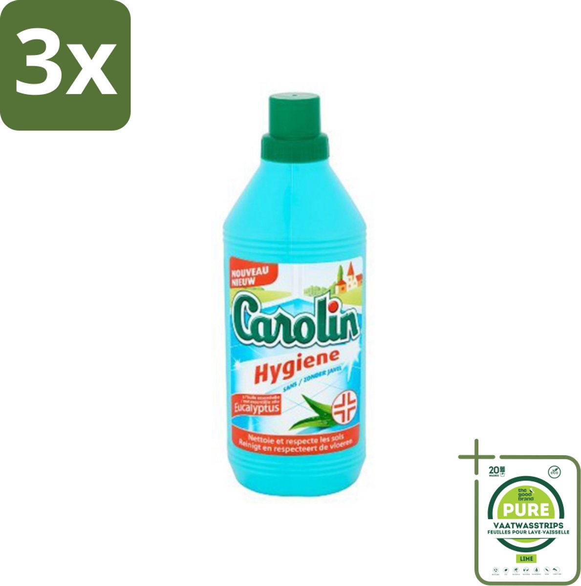 3 x Carolin - Vloerreinigingsmiddel - Zonder Javel - Met Eucalyptus - 1 L - Grootverpakking - Vloerreiniger - Vloerreiniger Zonder Javel - Eucalyptus Reiniger - Natuurlijke Vloerreiniger - Vloerreiniger Voor Harde Vloeren