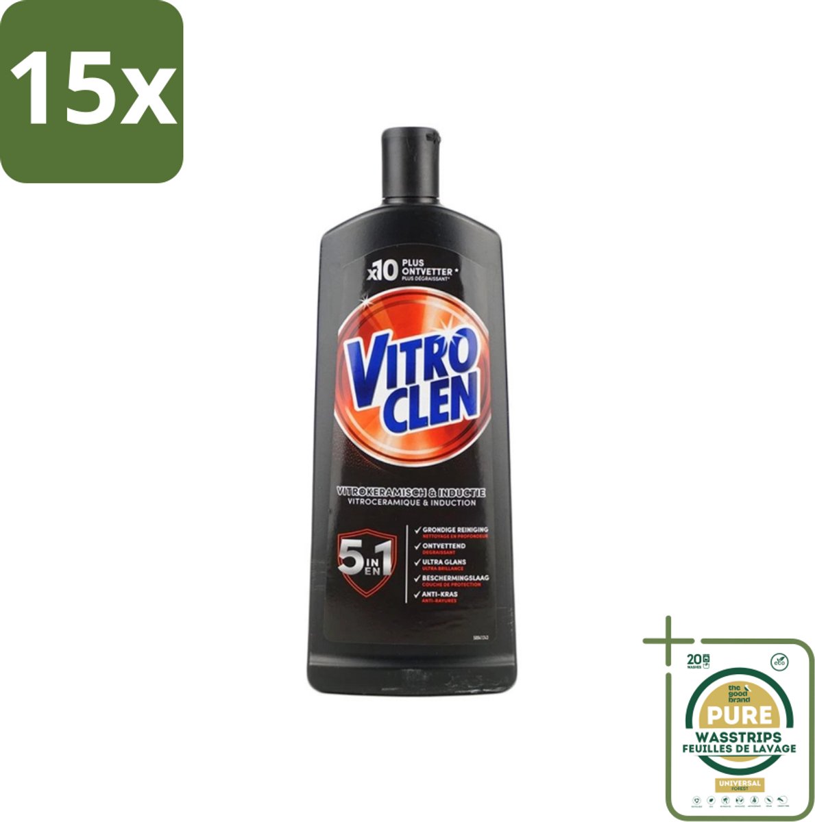 15 x Vitroclen - Kookplaatreiniger - Keramisch & Inductie - 5 in 1 - 500 ml - Grootverpakking - Keramische Kookplaat Reinigen - Inductiekookplaat Reinigen - Kookplaat Reiniger - Kookplaat Beschermen - Vlekken Verwijderen