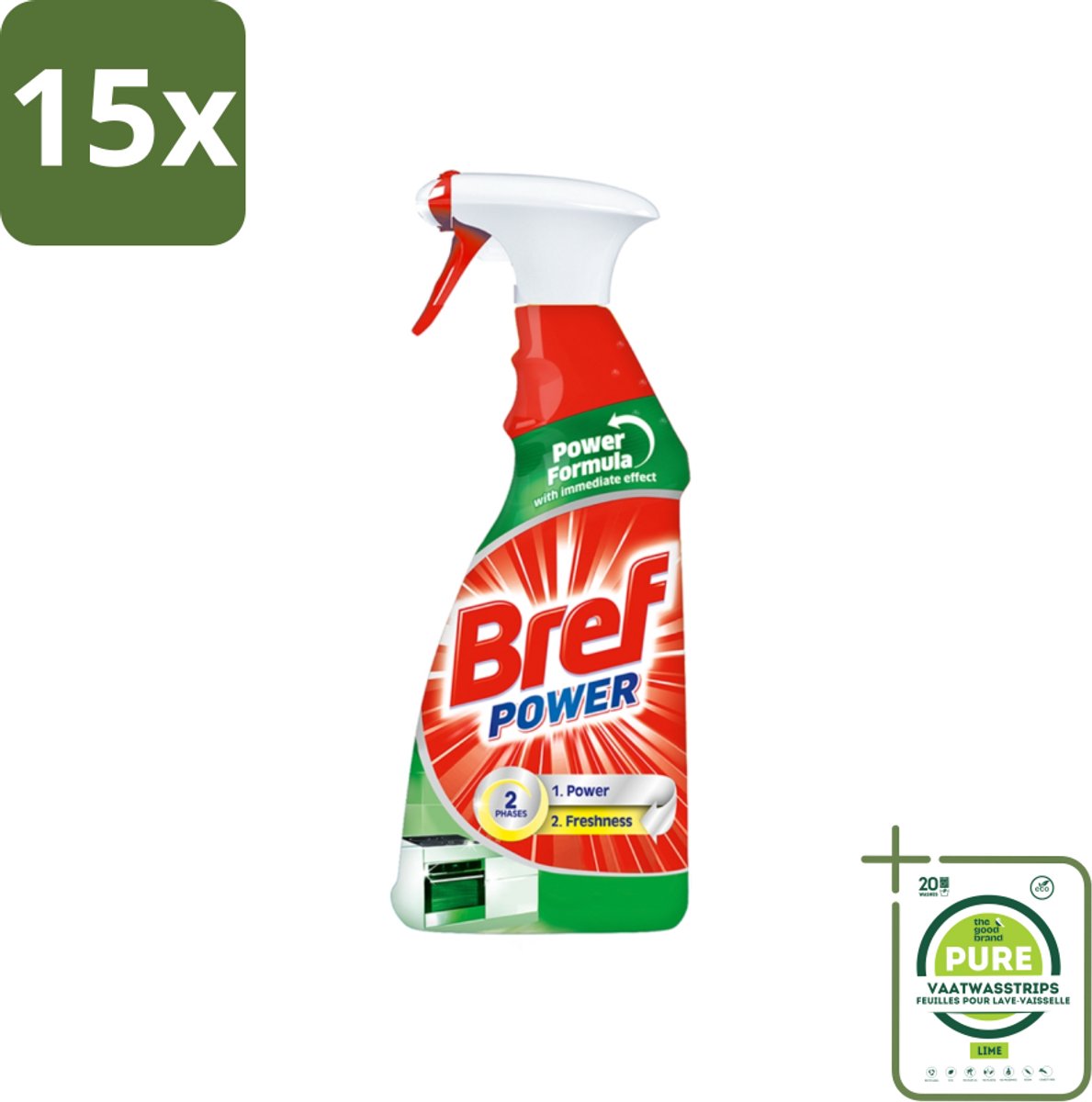 15 x Bref Power - Keukenreiniger - Spray - Ontvetter - 750 ml - Grootverpakking - Keukenreiniger - Ontvetter - Schoonmaakmiddel - Keukenspullen - Vetverwijderaar