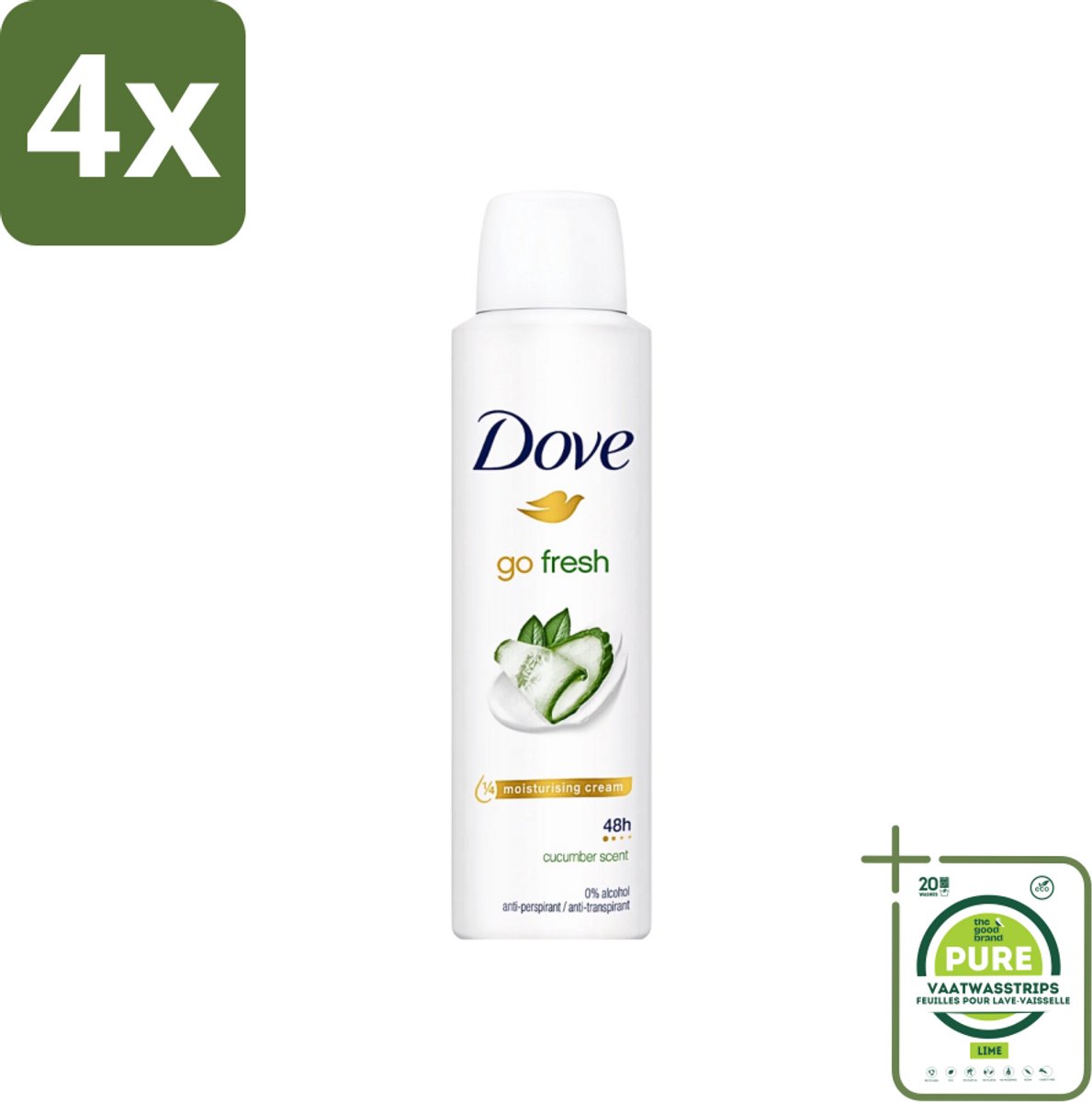 Dove Go Fresh - Deospray - Komkommer - 150 ml - Voordeelverpakking - 4 stuks - Dove Go Fresh - Deodorant