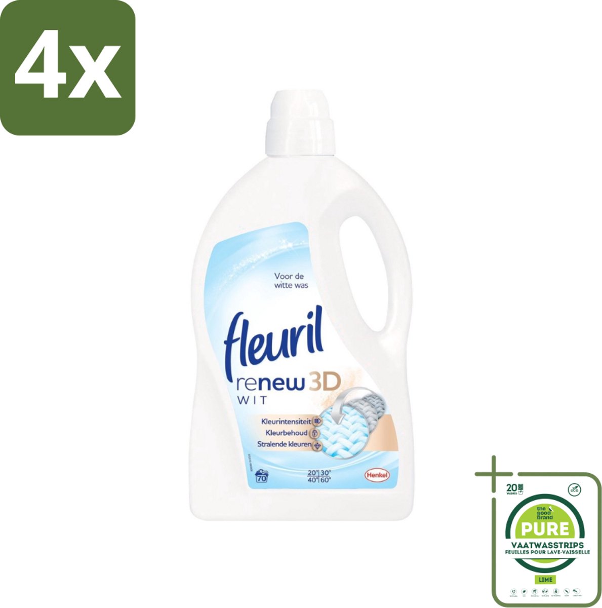 Fleuril - Renew 3D - Vloeibaar Wasmiddel - Witte Was - 70 Wasbeurten - Voordeelverpakking - 4 stuks - Wasmiddel - Vloeibaar wasmiddel