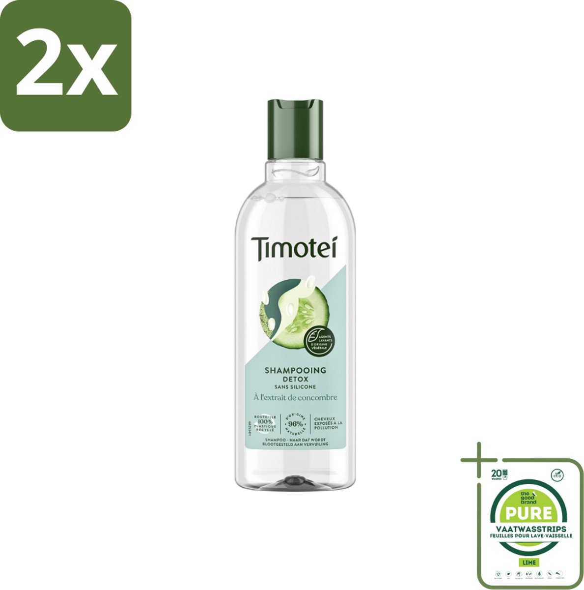 Timotei - Shampoo - Detox - Komkommerextract - 300ml - Voordeelverpakking - 2 stuks - Timotei shampoo - Detox shampoo