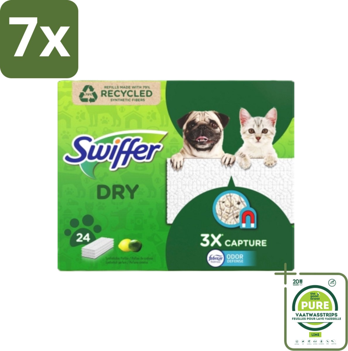 7 x Swiffer Dry - Vloerdoekjes - Navulling - Febreze Citroengeur - 24 Doekjes - Grootverpakking - Vloerdoekjes - Stofzuigen - Schoonmaken - Vloerreiniger - Navulling