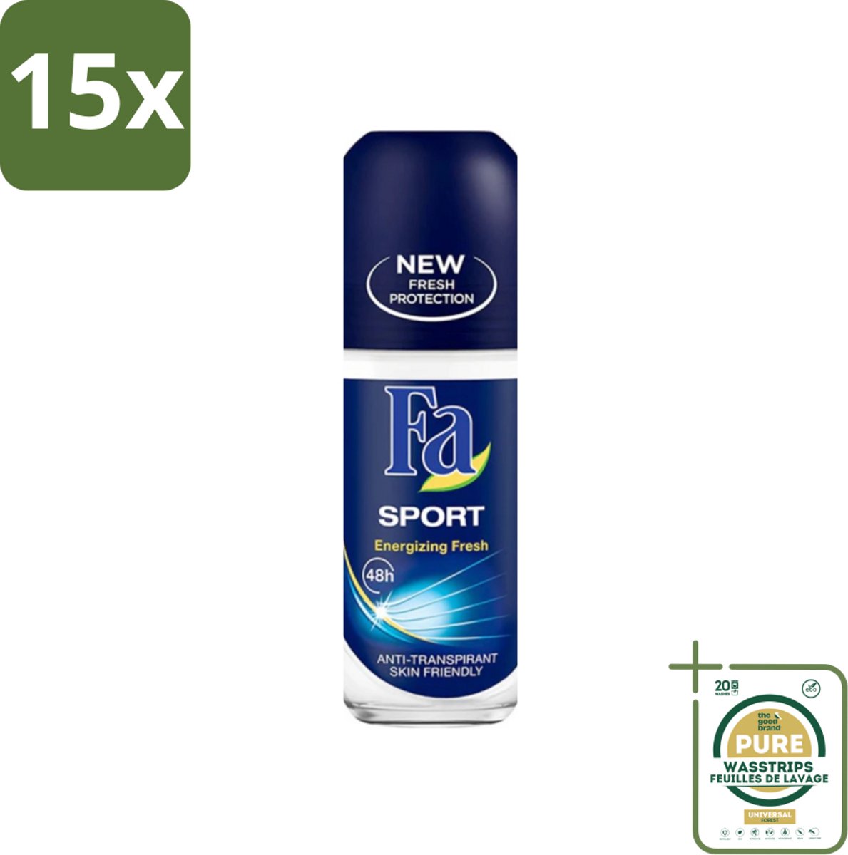 15 x Fa - Sport - Deodorant Roller - Energizing Fresh - 50 ml - Grootverpakking - Sport Deodorant - Frisheid - Energizing Fresh - 24 Uur Bescherming - Zweetvocht