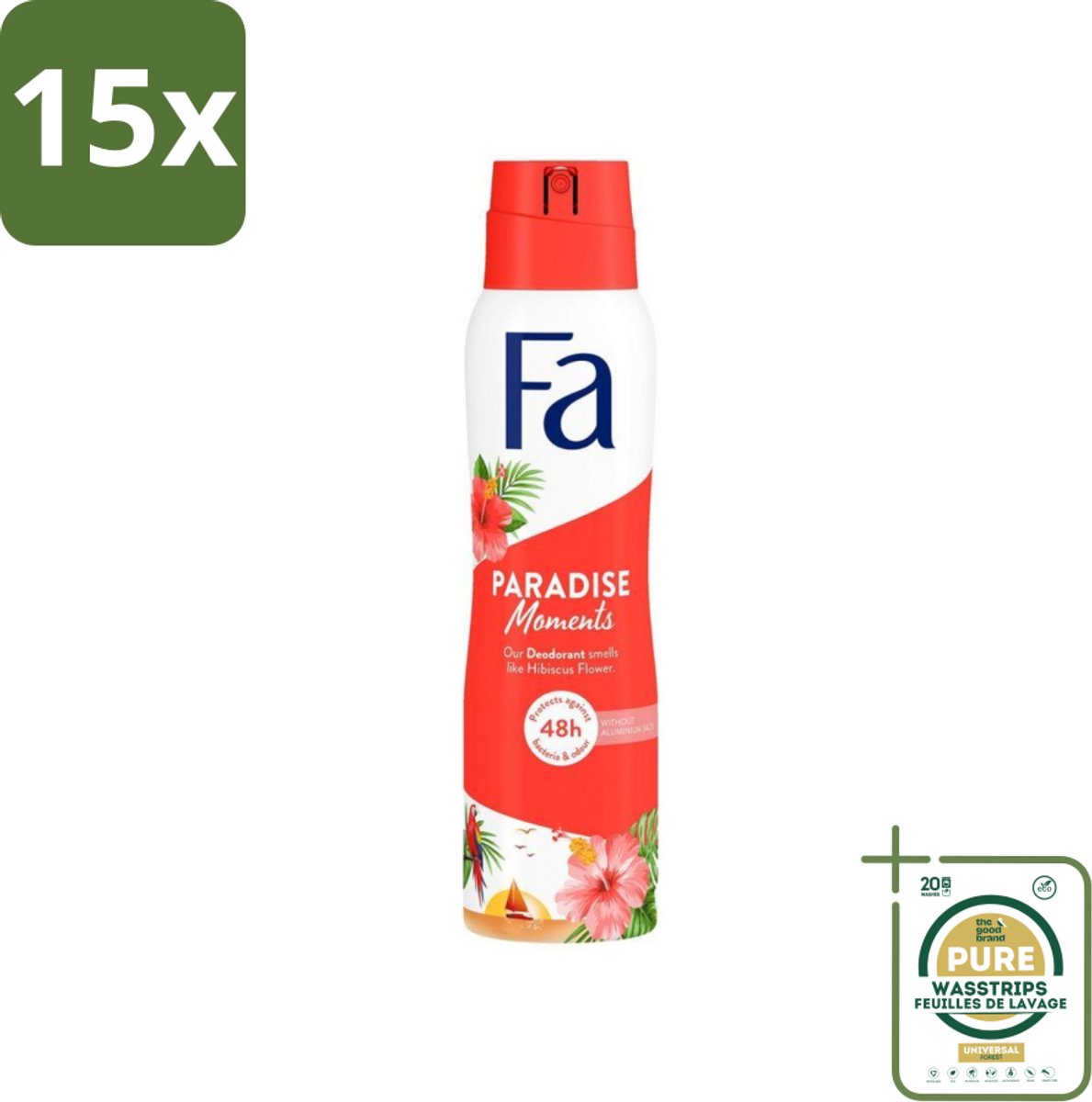 15 x Fa - Paradise Moments - Deodorant Spray - Hibiscusbloem - 150 ml - Grootverpakking - Deodorant Spray - Huidbescherming - Anti-vlekken - Hibiscusbloem - Frisheid