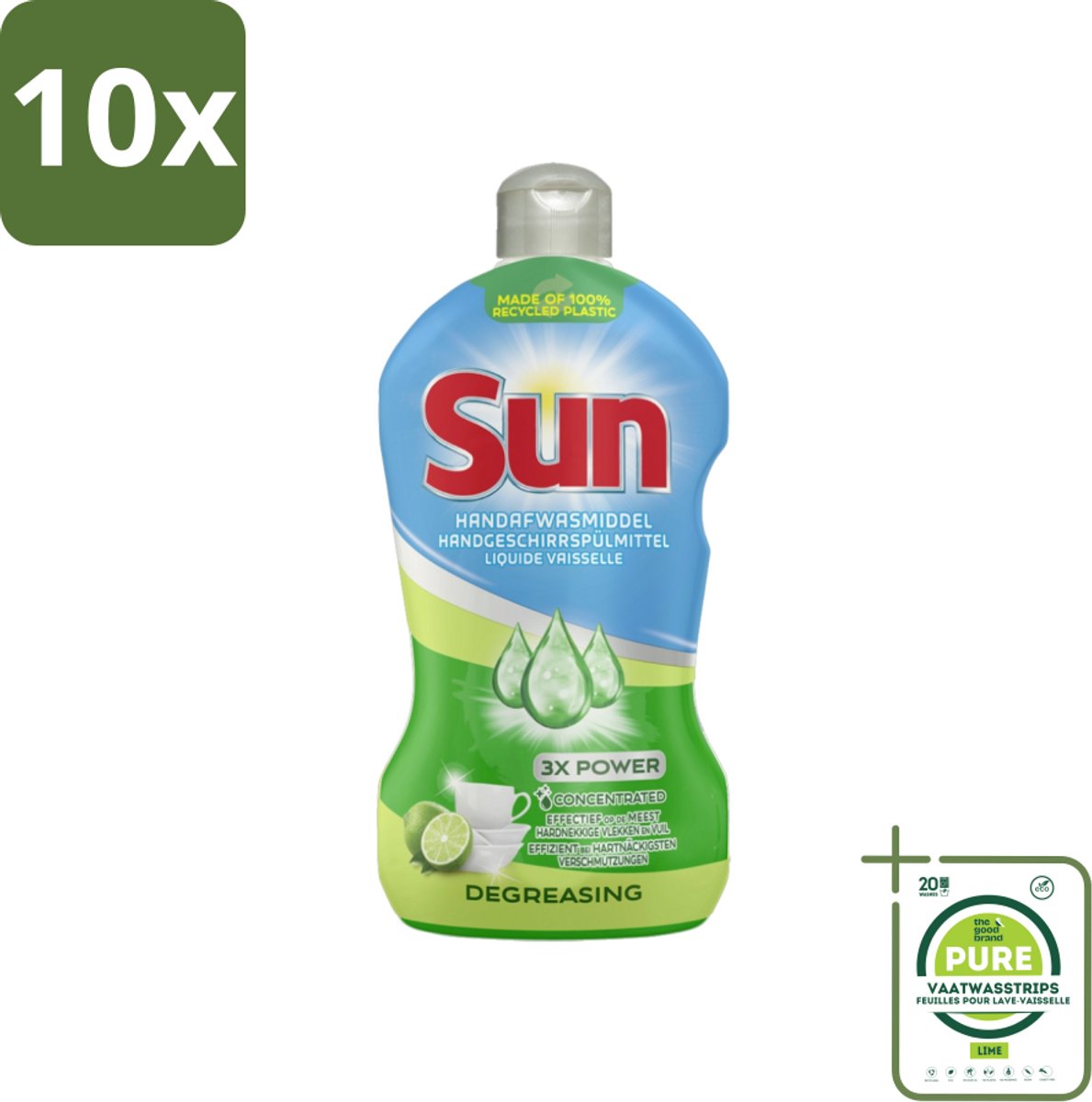 10 x Sun - Handafwasmiddel - Degreasing - Limoen - 450 ml - Grootverpakking - Handafwasmiddel - Vaatwas - Afwasmiddel - Ontvetter - Limoen