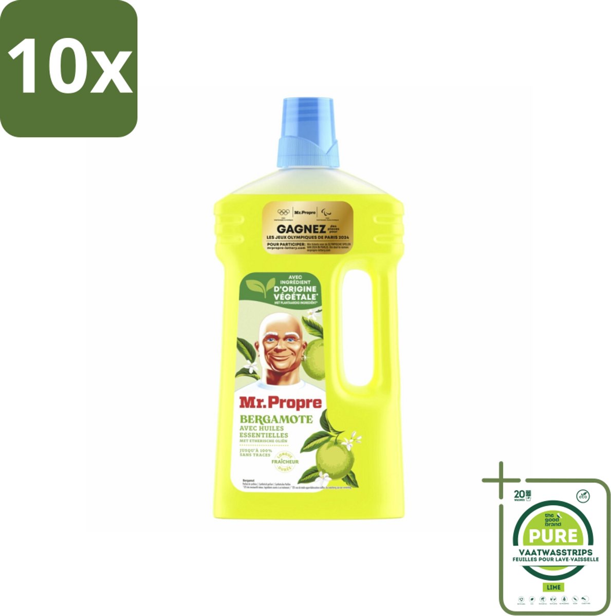10 x Mr. Propre Allesreiniger Bergamot 1 liter - Grootverpakking - Allesreiniger - Schoonmaakmiddel - Bergamot - Frisse Geur - Glans