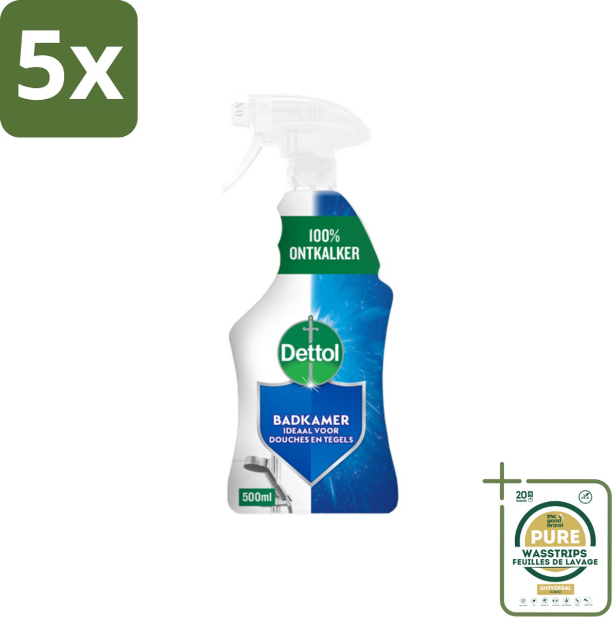 5 x Dettol Badkamerreiniger 500 ml - Grootverpakking - Badkamer Reinigen - Kalk Verwijderen - Zeepresten Verwijderen - Badkamer Schoonmaken - Badkamer Hygiëne