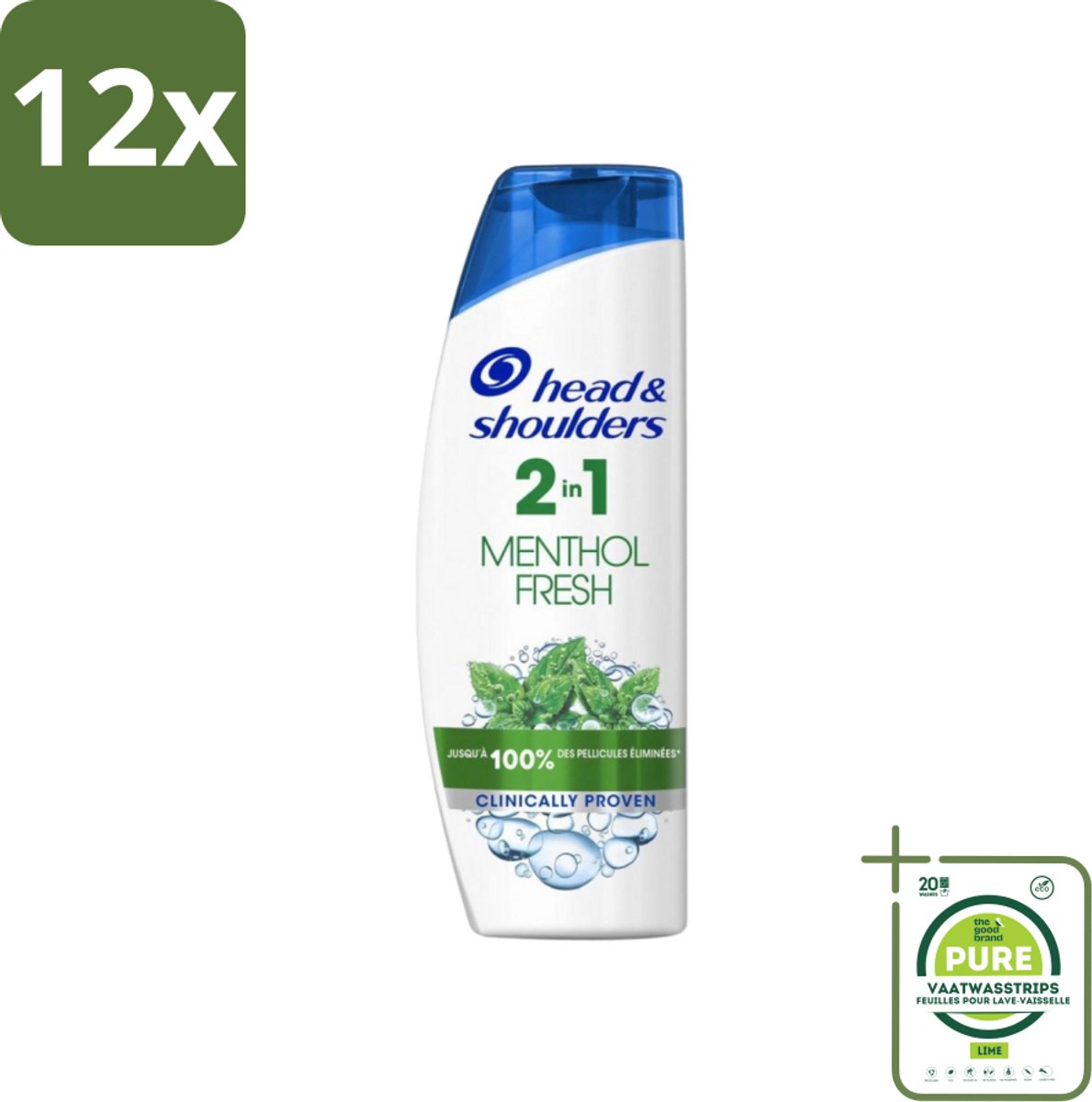 Head & Shoulders - 2in1 Anti-Roos Shampoo & Conditioner - Menthol Fresh - 270 ml - Voordeelverpakking - 12 stuks - Anti-Roos Shampoo - Roos shampoo