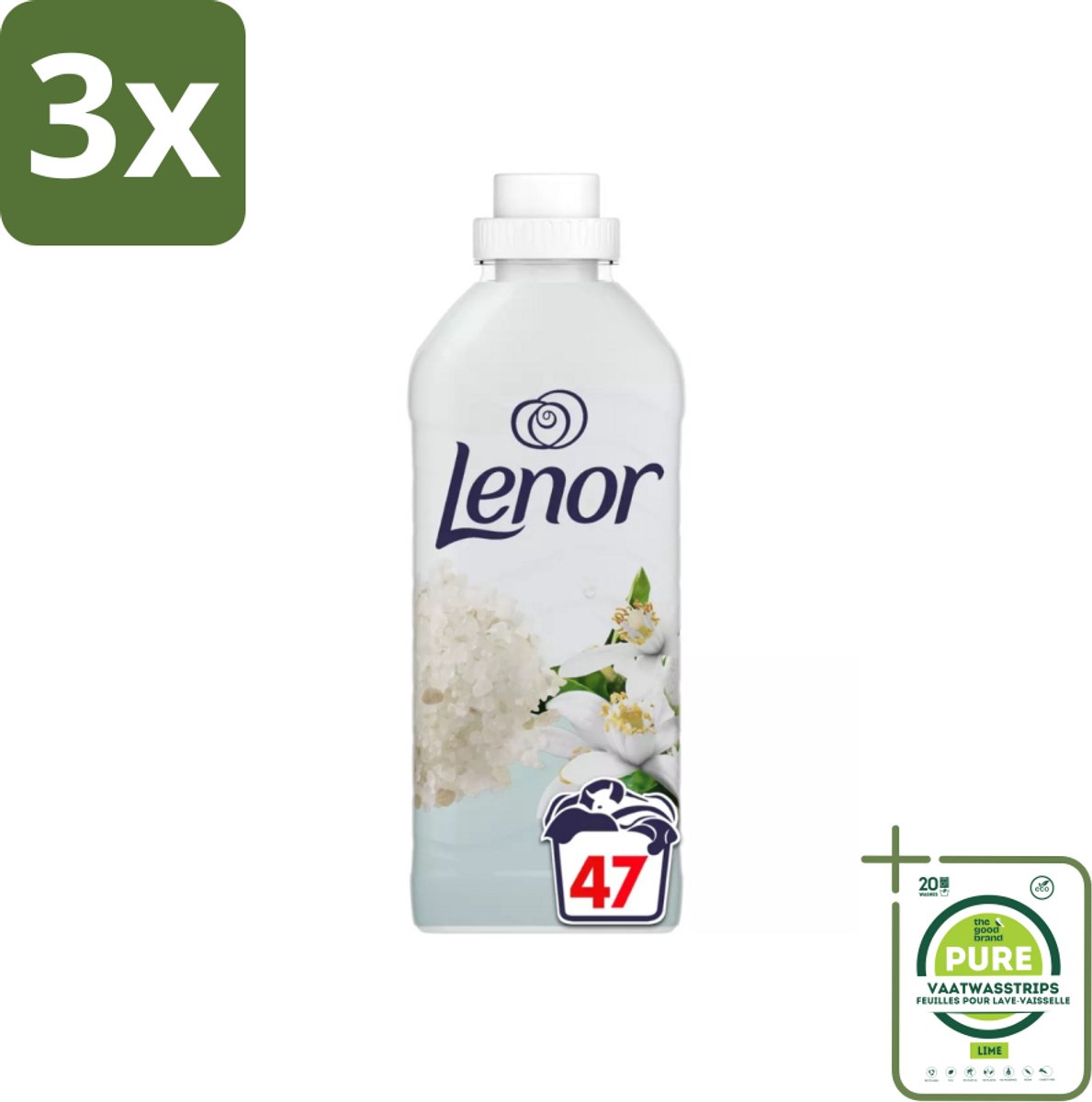 3 x Lenor - Wasverzachter - Citroenbloesem & Zeekristal - 47 Wasbeurten - Grootverpakking - Wasverzachter - Lenor - Citroenbloesem - Zeekristal - Frisse Geur