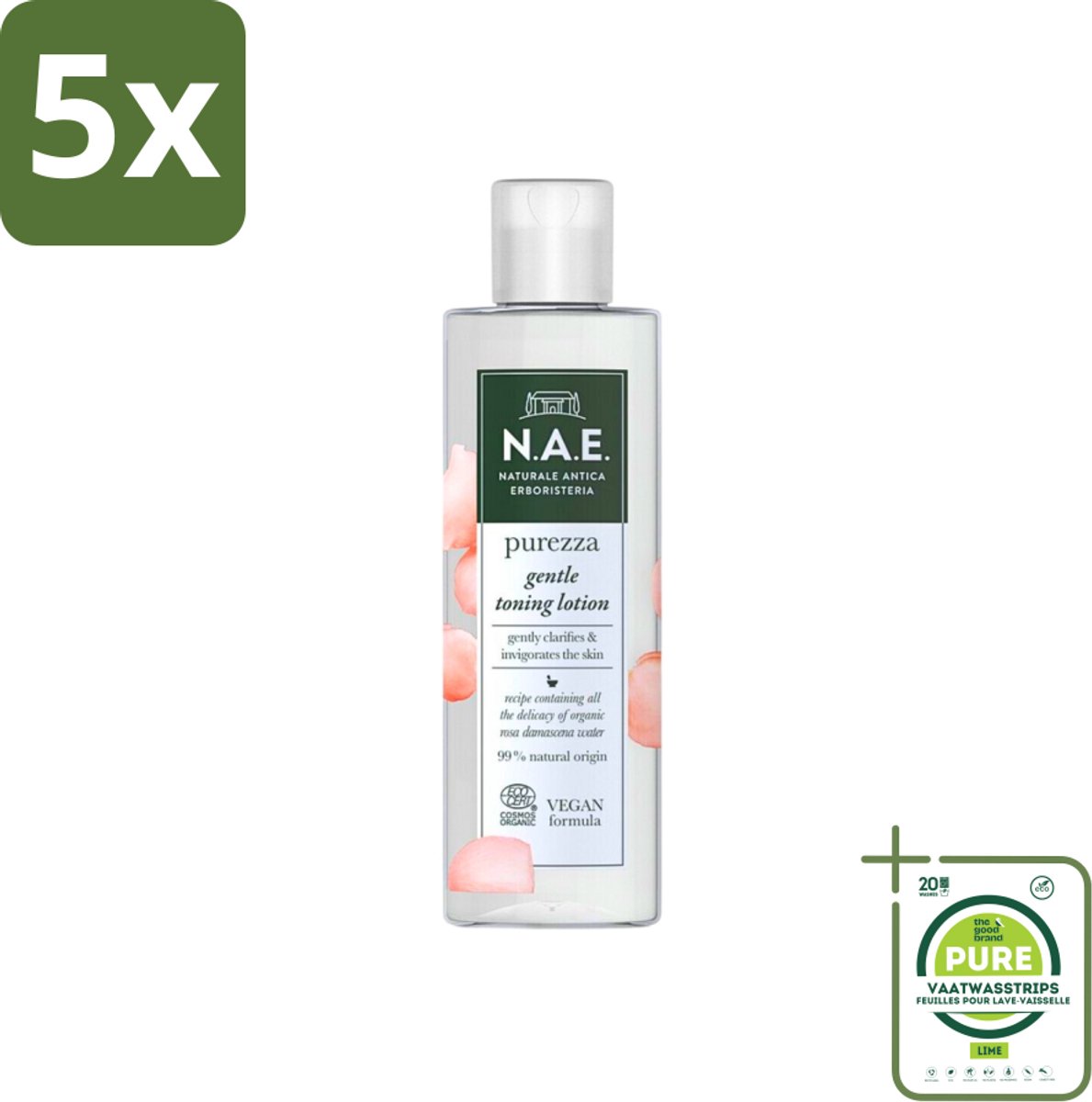 5 x N.A.E. - Toning Lotion - Zuiverend & Hydraterend - Biologisch & Vegan - 200ml - Grootverpakking - Biologische Toner - Rozenwater Toner - N.A.E. Toner - Vegan Toner - Huidverzorging