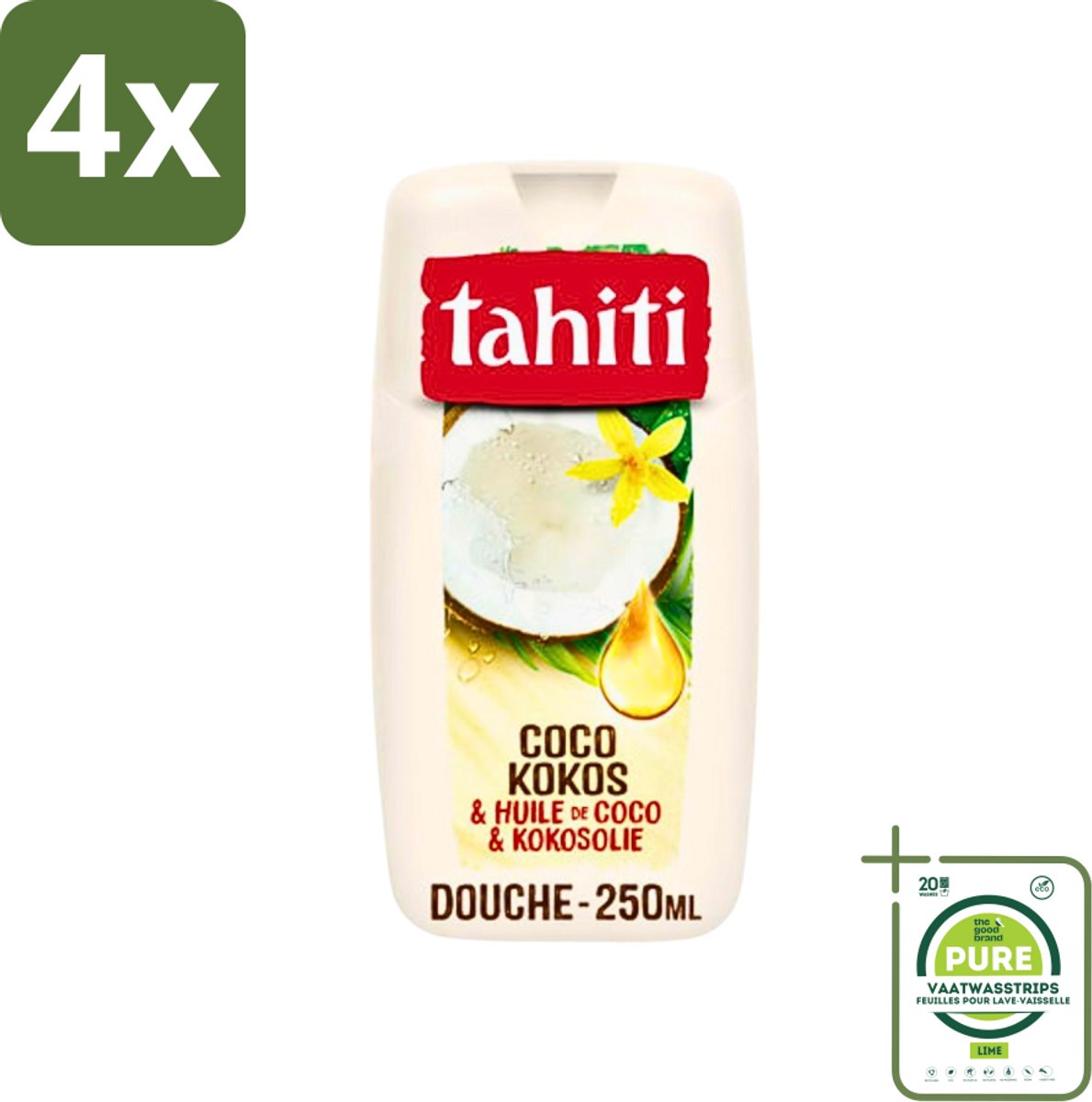 Tahiti - Douchegel - Kokos & Kokosolie - Hydraterend - 250 ml - Voordeelverpakking - 4 stuks - Douchegel - Kokos