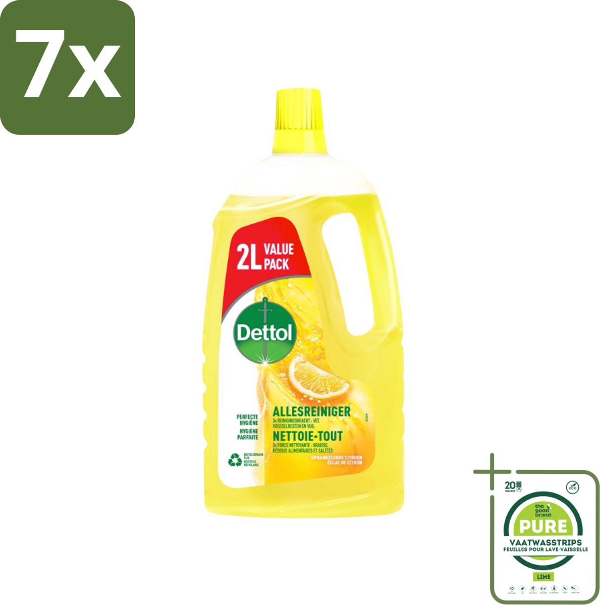 7 x Dettol - Allesreiniger - Sprankelende Citroen - Perfecte Hygiëne - 2L - Grootverpakking - Allesreiniger - Schoonmaakmiddel - Citroen - Hygiëne - Antibacterieel