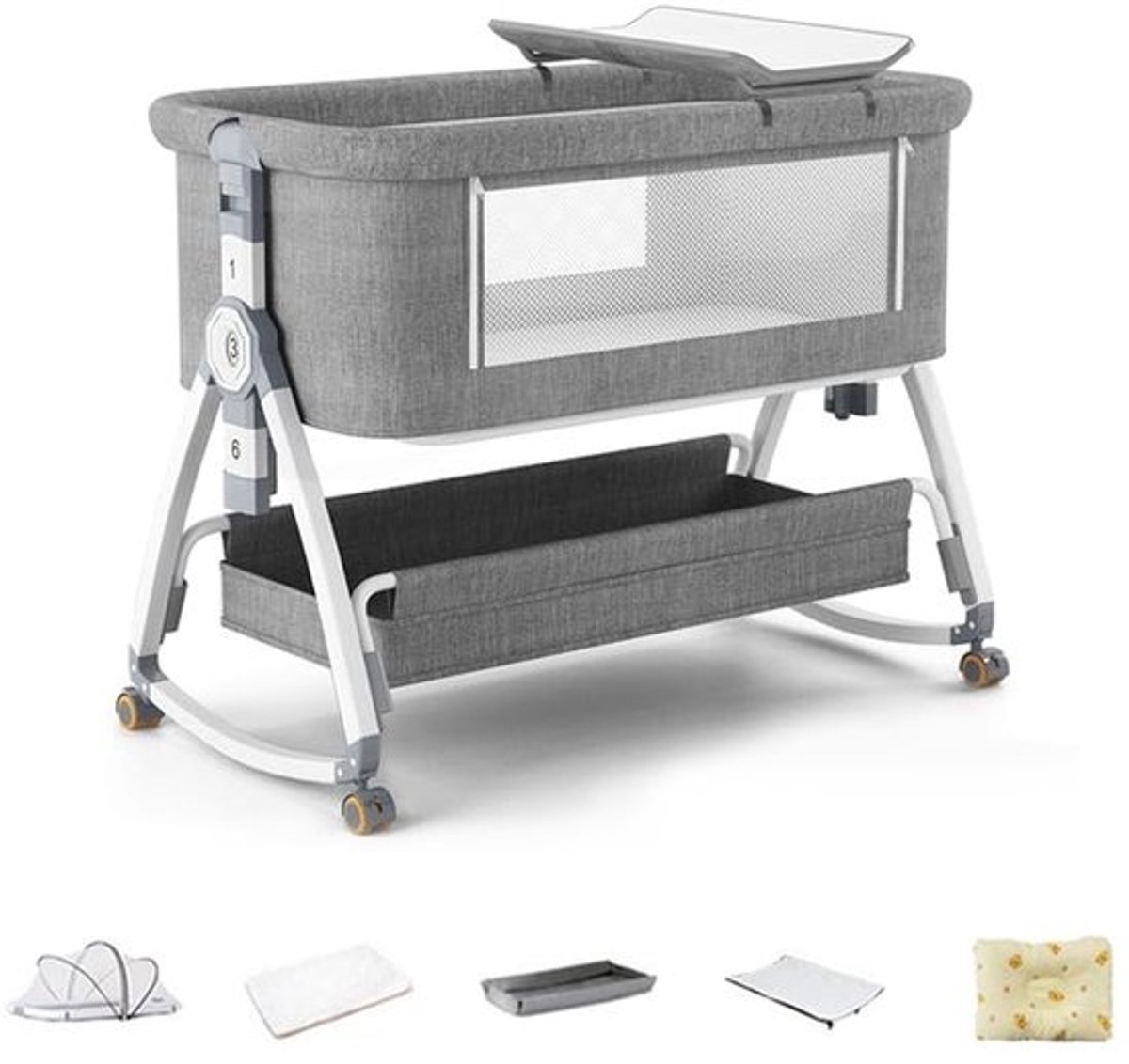 Cododo babywieg voor veilig samen slapen met kokosvezel matras en luiertafel