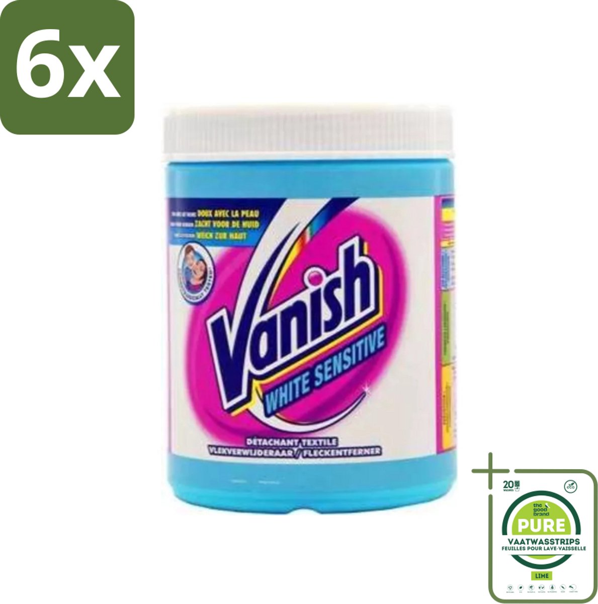 Vanish White Sensitive - Vlekkenverwijderaar Poeder - Witte Was - 1125 Gram - Voordeelverpakking - 6 stuks - Vlekkenverwijderaar - Witte was
