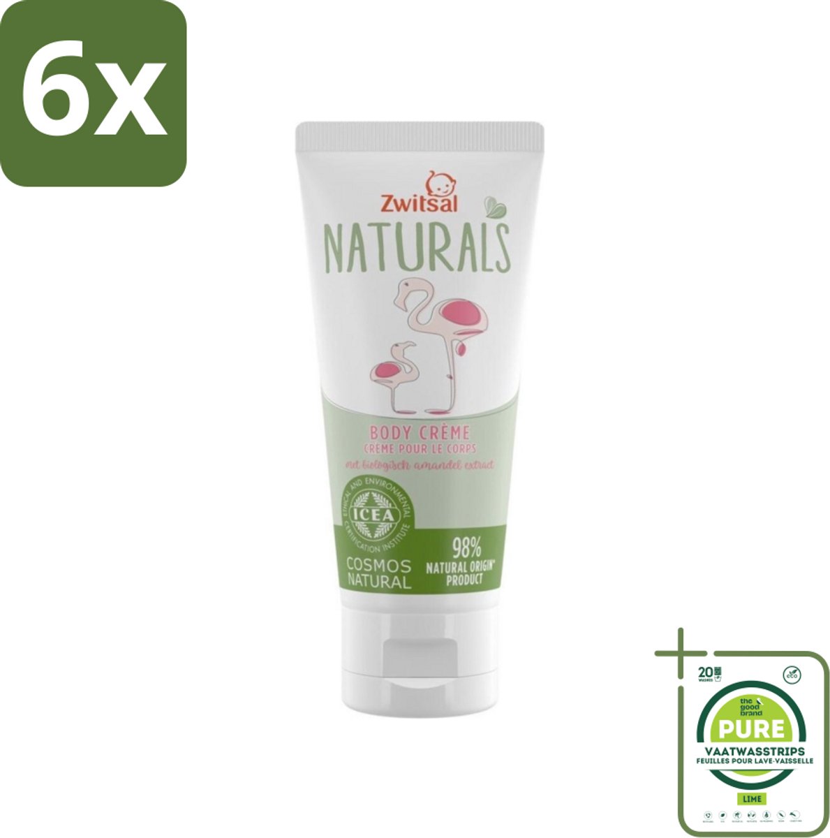 Zwitsal Naturals - Babyverzorging - Body Crème met Amandel Extract - Natuurlijke Ingrediënten - 100 ml - Voordeelverpakking - 6 stuks - Babycreme - Natuurlijke babyverzorging