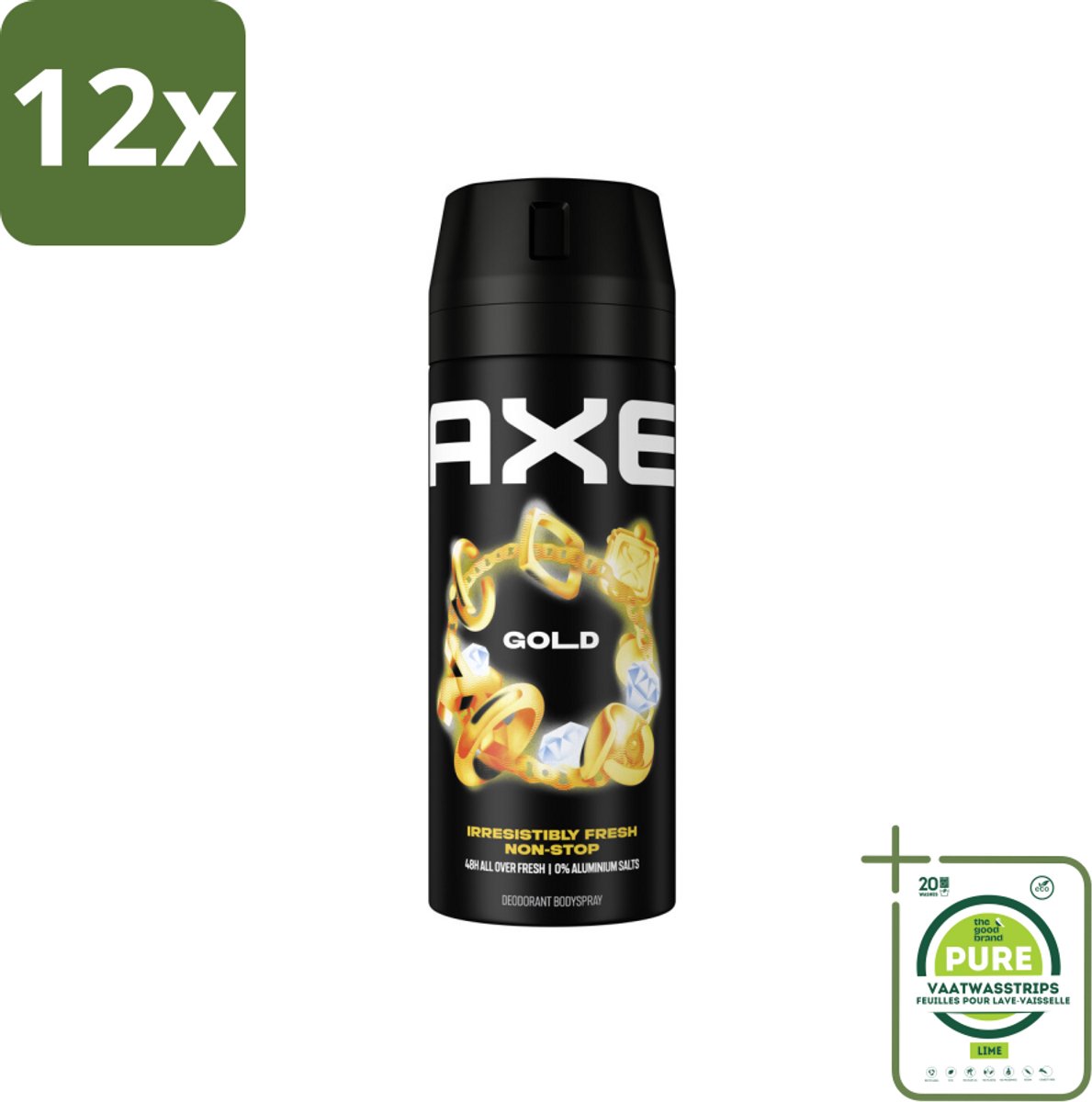 Axe - Deodorant Bodyspray - 48hrs Fresh - Gold - Oud Wood & Fresh Vanilla - 150 ml - Voordeelverpakking - 12 stuks - Deodorant - Axe