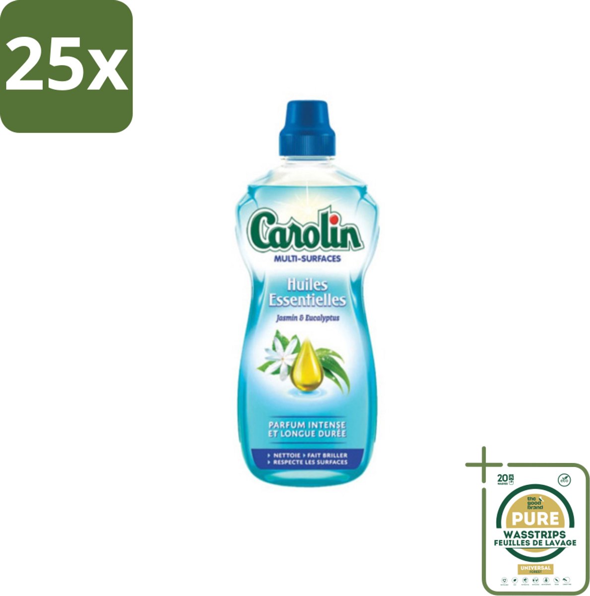25 x Carolin - Allesreiniger - Essentiële Oliën van Jasmijn en Eucalyptus - 1 L - Grootverpakking - Allesreiniger - Jasmijn En Eucalyptus - Reiniging - Geur - Oppervlakken Reinigen