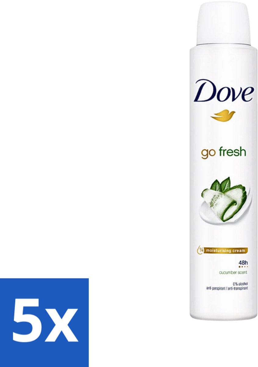 5 x Dove Go Fresh - Deospray - Groene Thee & Komkommer - 200 ml - Dove Go Fresh Deospray Groene Thee & Komkommer - Frisheid - Transpiratie Bescherming - Geur - Oksel Crème