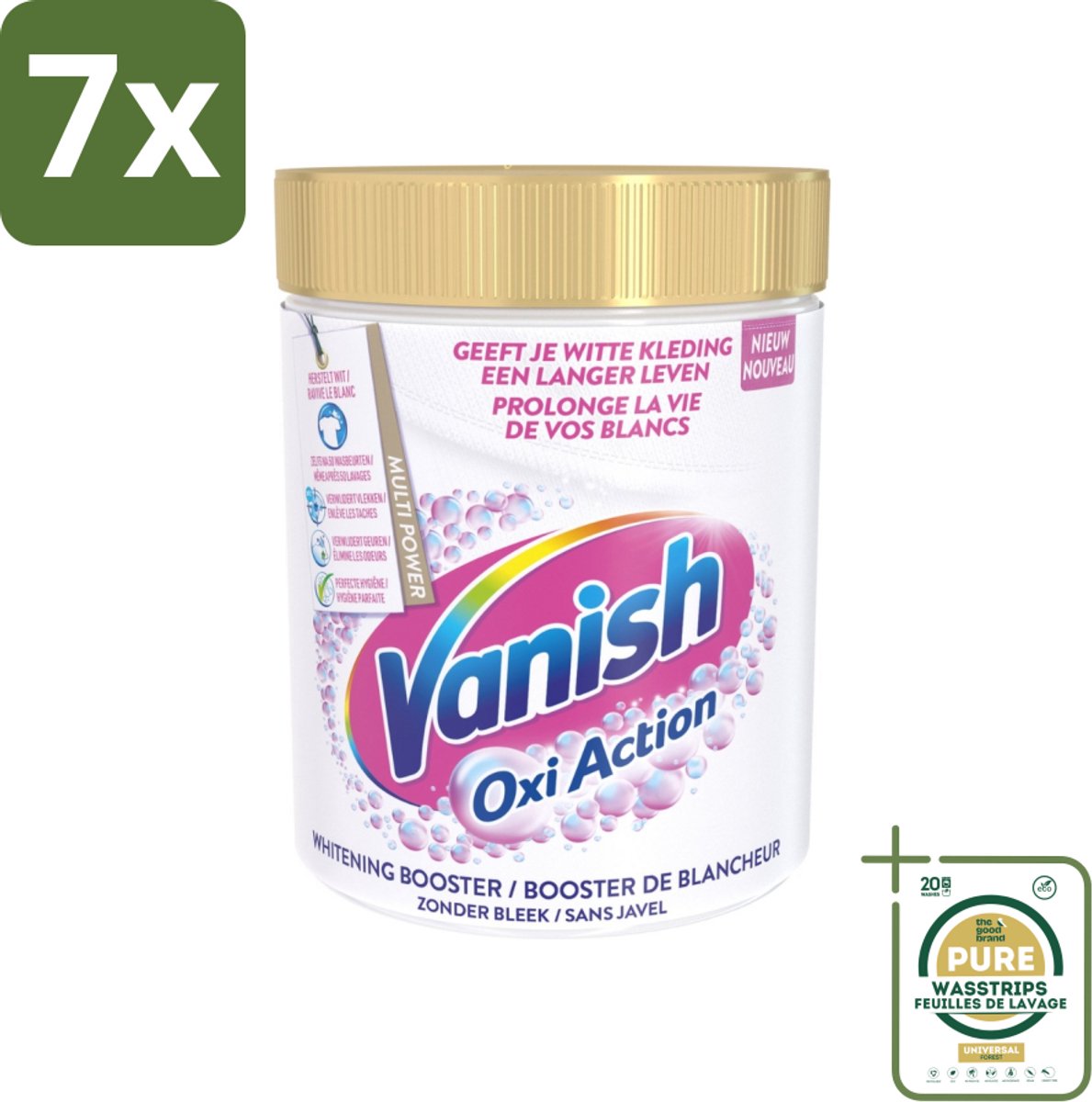 7 x Vanish Oxi Action - Vlekkenverwijderaar - Wasbooster - Zonder Bleek - Witte Was - 1 Kg - Grootverpakking - Vlekkenverwijderaar - Witte Was - Wasbooster - Bleekvrije Was - Geurverwijderaar